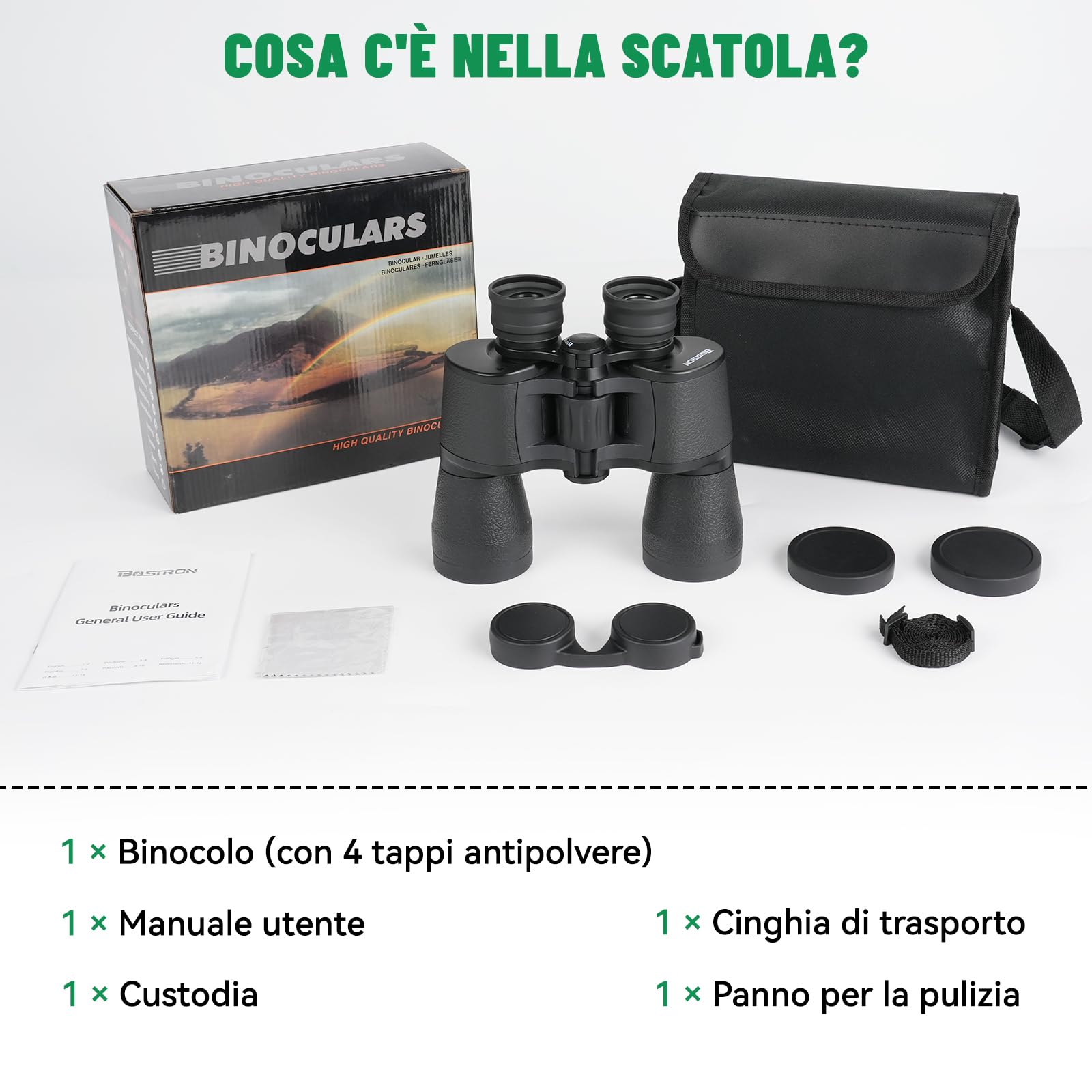 Binocolo 7x50 per Adulti con Visione Chiara, Binocolo Compatto per Birdwatching Caccia Viaggi Partite di Calcio Osservazione Delle Stelle con Custodia e Tracolla