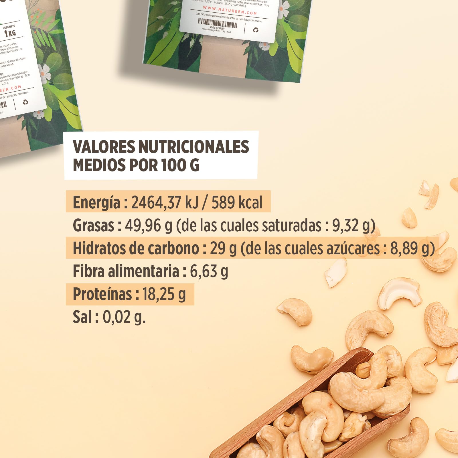 Anacardos Bio 1kg - Sin sal, Sin tostar, 100% Natural - En-cas, Colación, Cocina - Premium