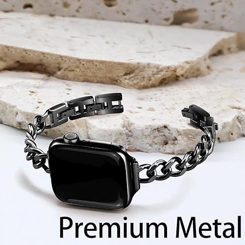 Miniatura 5 de Newlibery Correa delgada de color negro para mujer, femenina y elegante, compatible con Apple Watch de 1.49, 1.57, 1.61, 1.65, 1.73 y 1.77 pulgadas,
