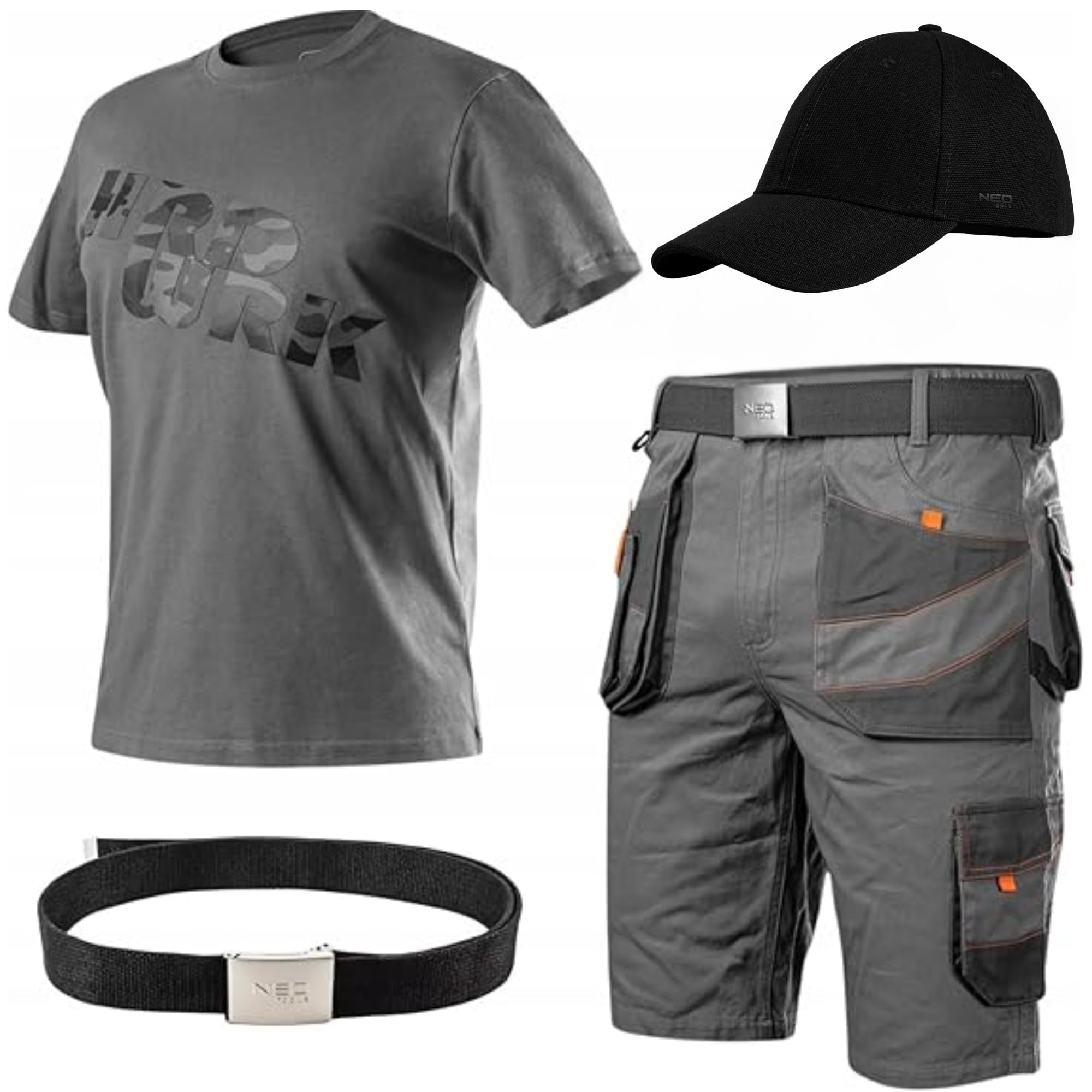 NEO TOOLS Set da uomo – Pantaloni corti da lavoro con maglietta e berretto da baseball, taglia S-3XL – Pantaloni da lavoro corti – in 100% cotone – Pantaloni da lavoro e maglia estiva