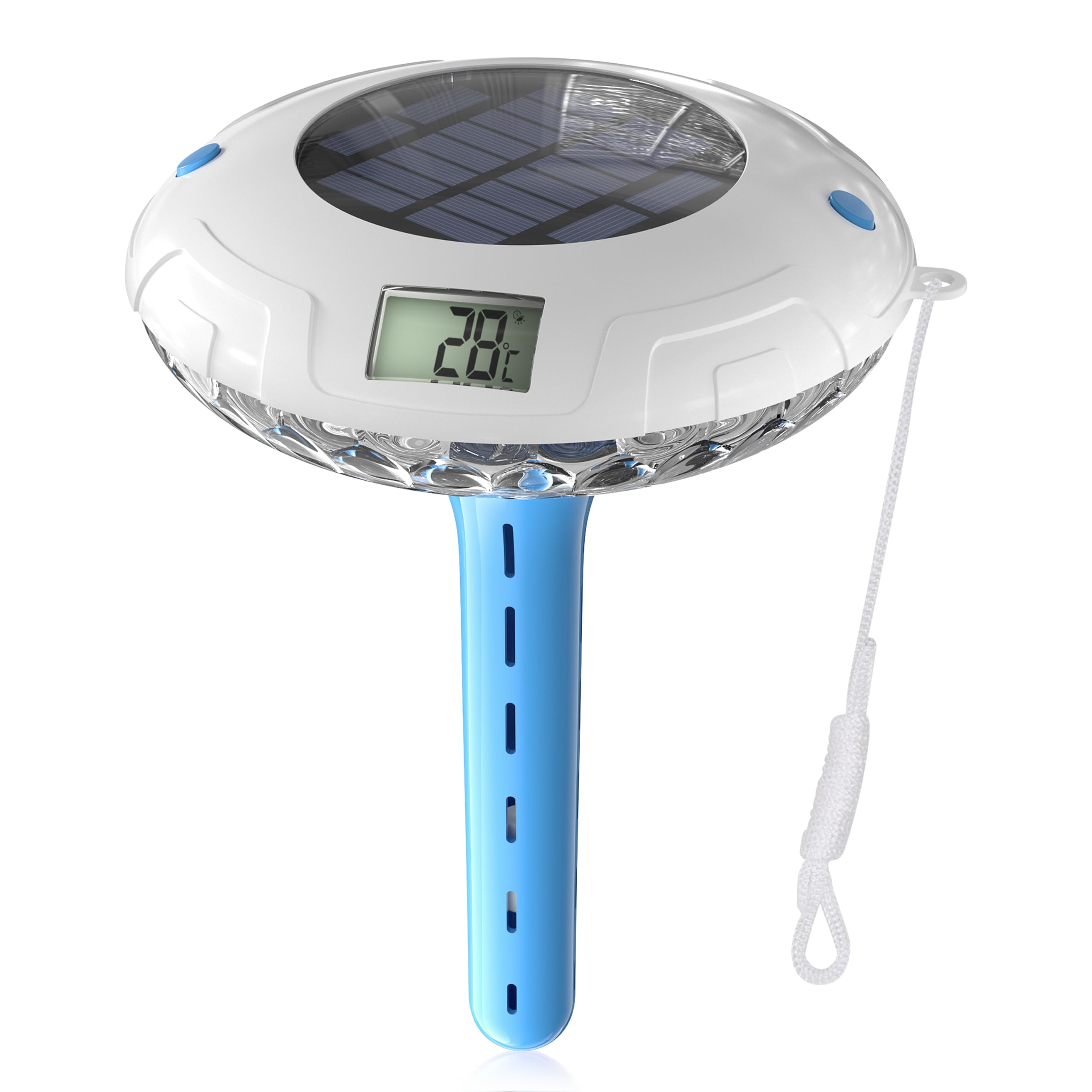 Termómetro de piscina, termómetro solar digital flotante, iluminación de piscina con 8 modos LED, IPX7 impermeable para estanques, bañeras
