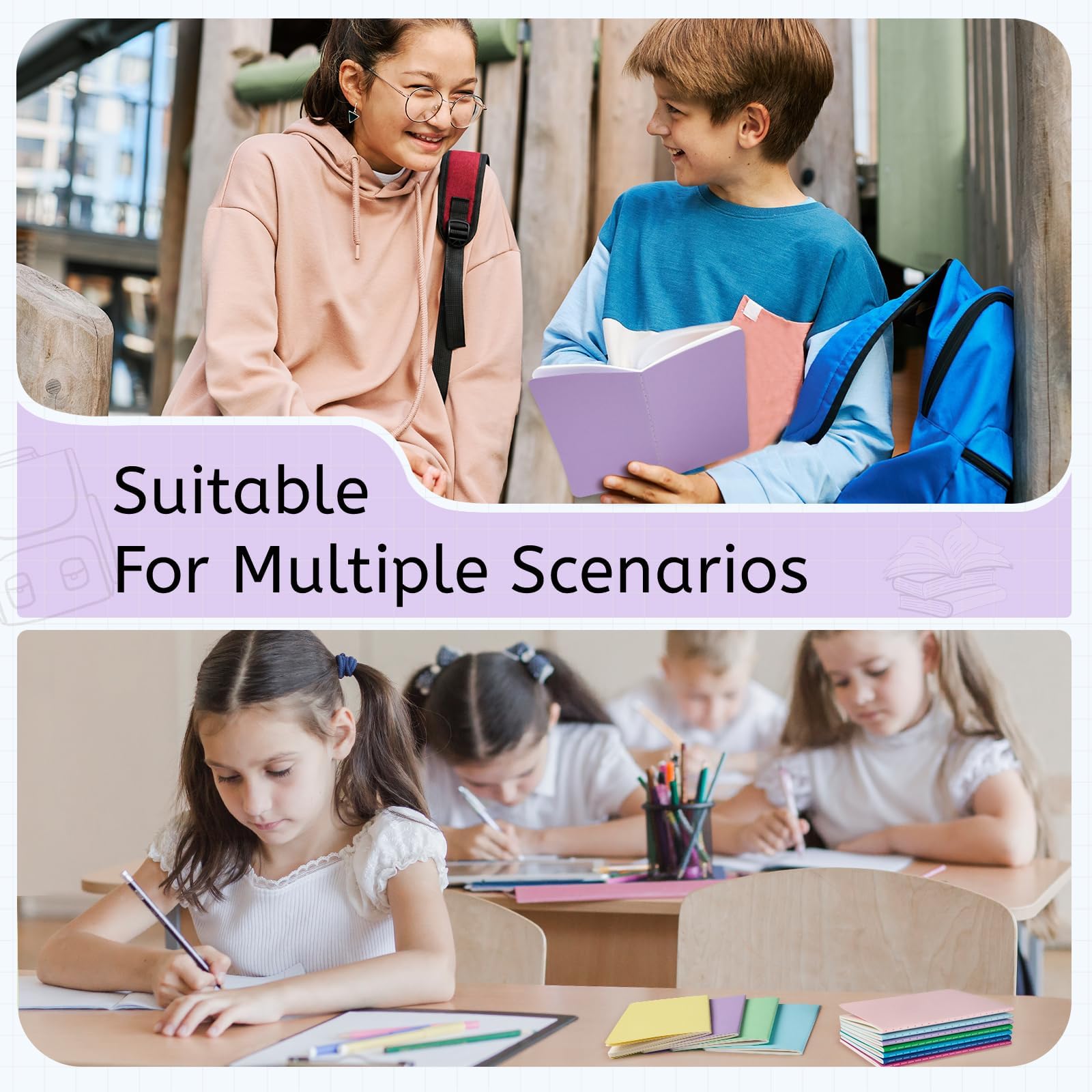 Oucaru Kleines Taschennotizbuch, liniert, 8,9 x 14,9 cm, kleine Tagebücher, Notizblock für Kinder, Studenten, Büro, Schulbedarf, 8 Pastellfarben, 30 Blatt/60 Seiten, 80 Stück