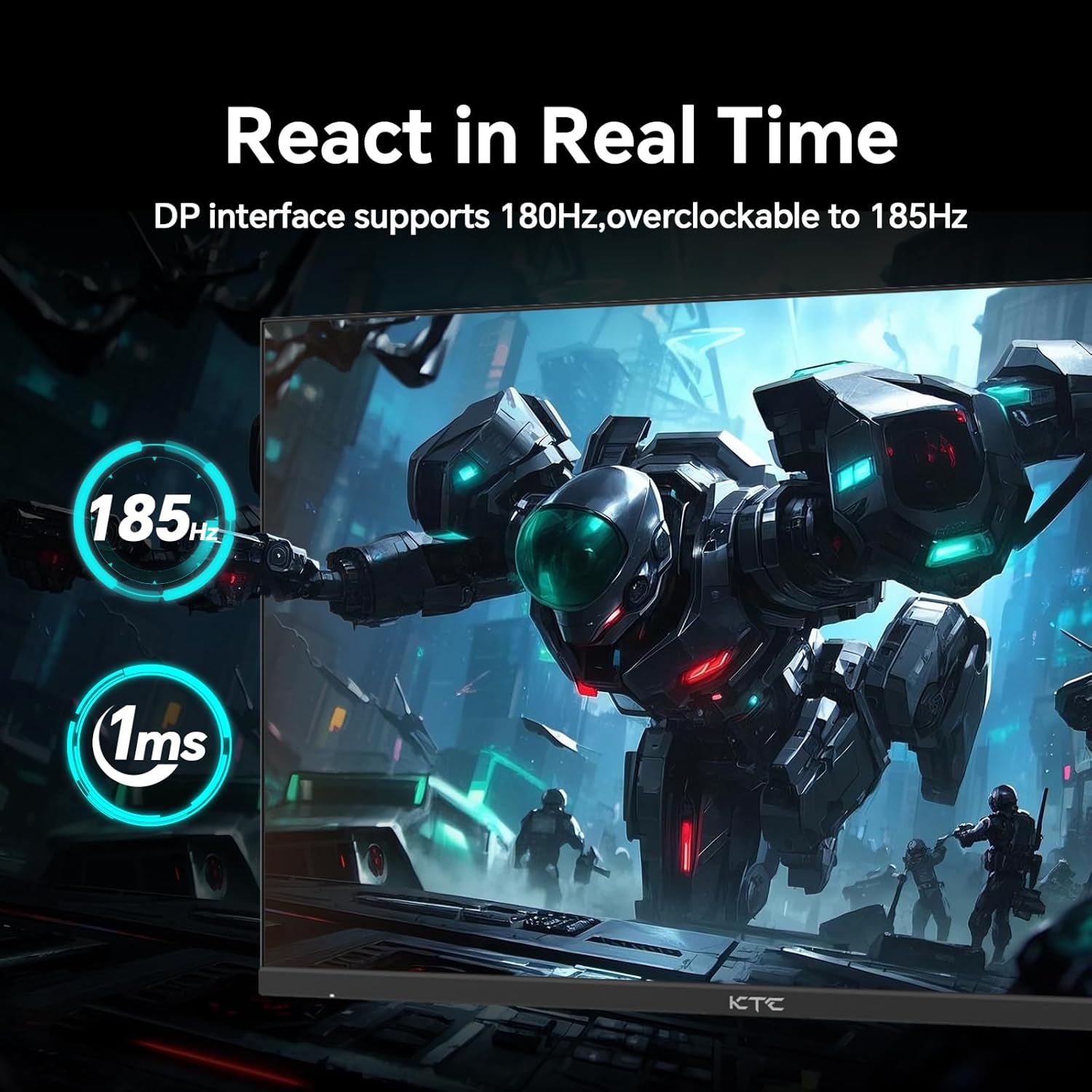 KTC 24 inch Gaming Monitor QHD 180Hz, Fast IPS 1440p Computer Monitor, Up to 185Hz, 1ms, G-Sync/FreeSync, HDR400, Height Adjustable, 2 x HDMI, 1 x DP H24T7 23.8-inch QHD 185Hz FastIPS Black image 2 of 9 B0F7QKTGQS