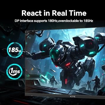 KTC 24 inch QHD 180Hz Gaming Monitor, Fast IPS 1440p, H24T7 | OC 185Hz Computer Monitor, 1ms, G-Sync/FreeSync, HDR400, Height Adjustable, HDMI & DP
