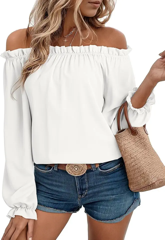 EVALESS Country Concert Outfits Off The Shoulder Tops for Women Cute Puff Sleeve T Shirts Women's Fashion Clothing 2025