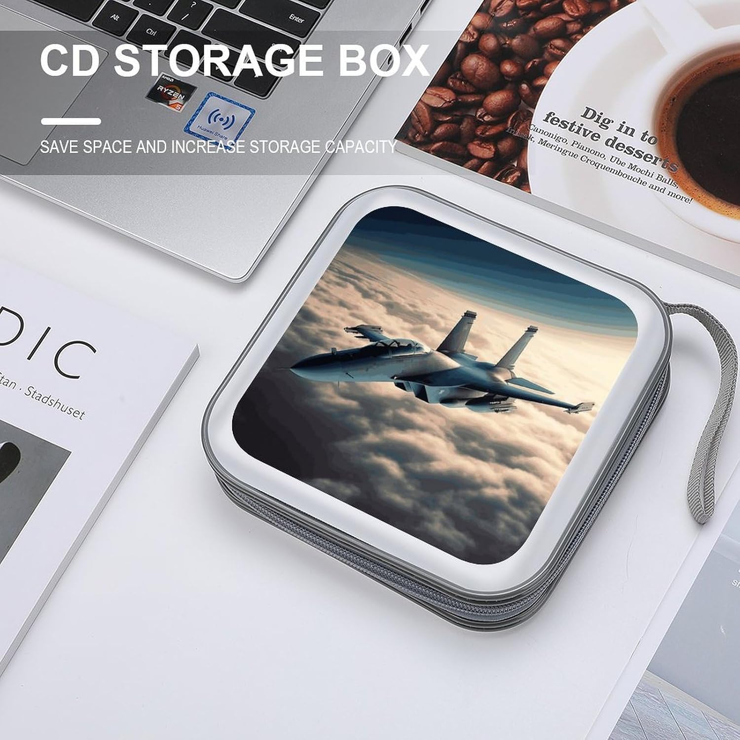 Aircraft Fighter Jets CD Case with Hand Strap Lightweight DVD Wallet Holder 40 Capacity CD/DVD Case Wallet Protective CD Wallet CD/DVD Portable Storage Binder for Car Home Office