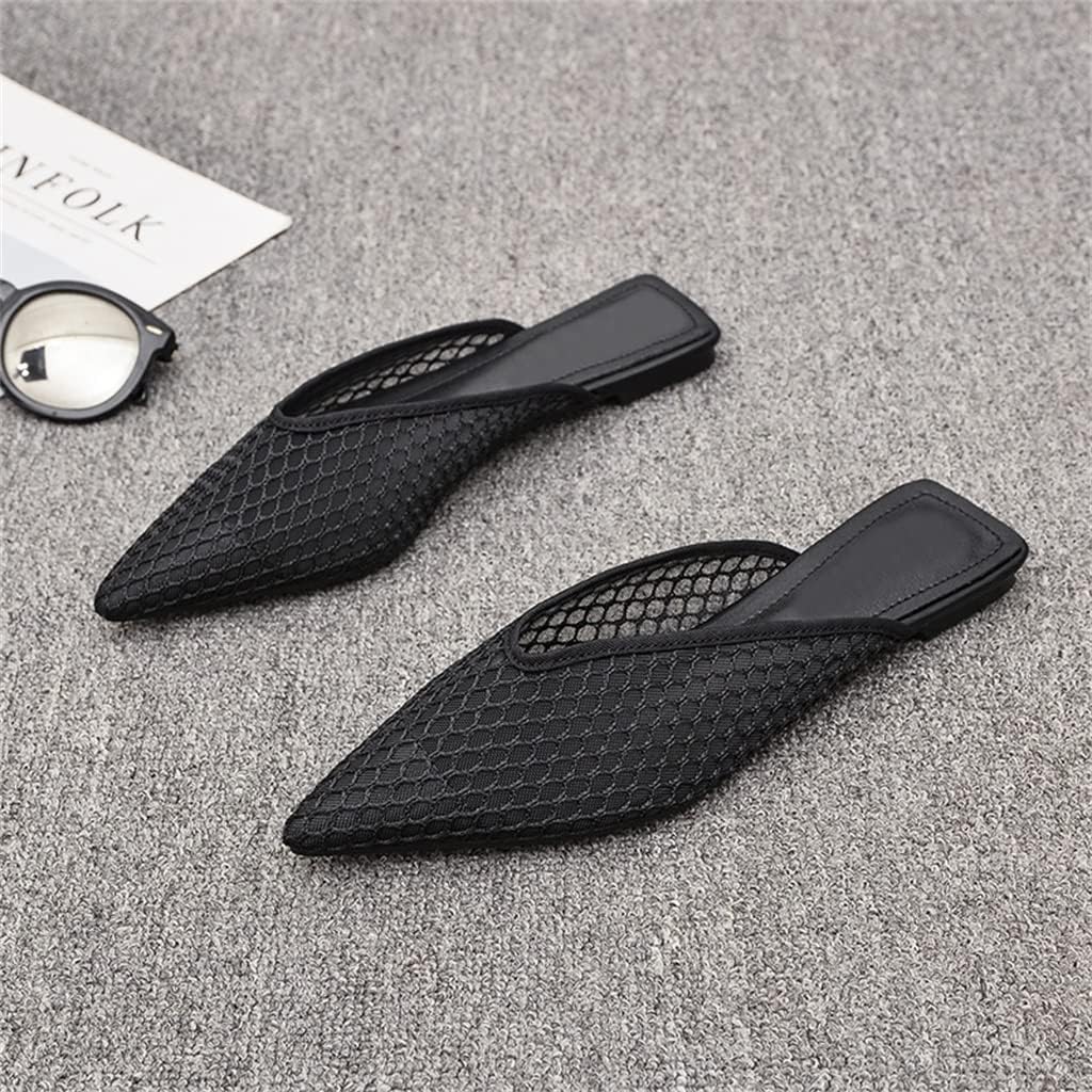 Pointed Toe Flat Sandals Ins Lazy Half Drag Fairy Wind Baotou Muller Shoes (Color : Black, Size : 9) (Black 8)