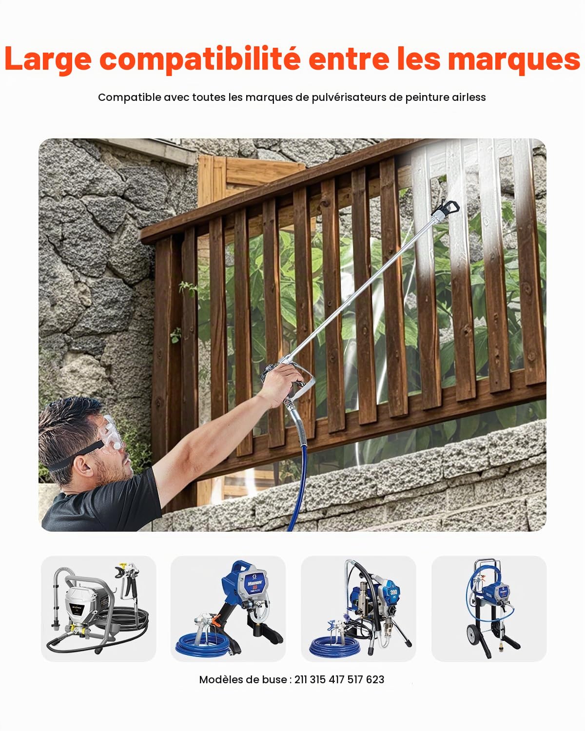 VEVOR Kit Pistolet pulvérisateur Peinture sans air et Tuyau, 248 Bar, Ensemble tuyaux pulvérisation de Peinture Haute Pression avec 5 Embouts, Joint pivotant, avec filtres, Tuyau et tiges d'extension