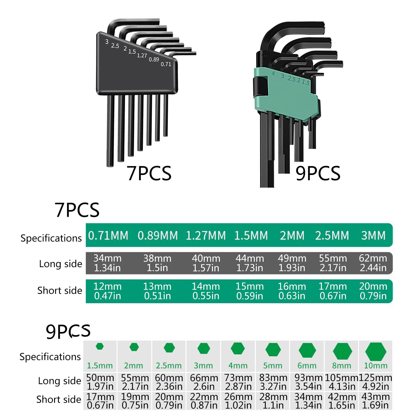 co co ange2点セット 7/9Pcs Hex Key Allen Wrench Set Double End Hex Key Set Tool