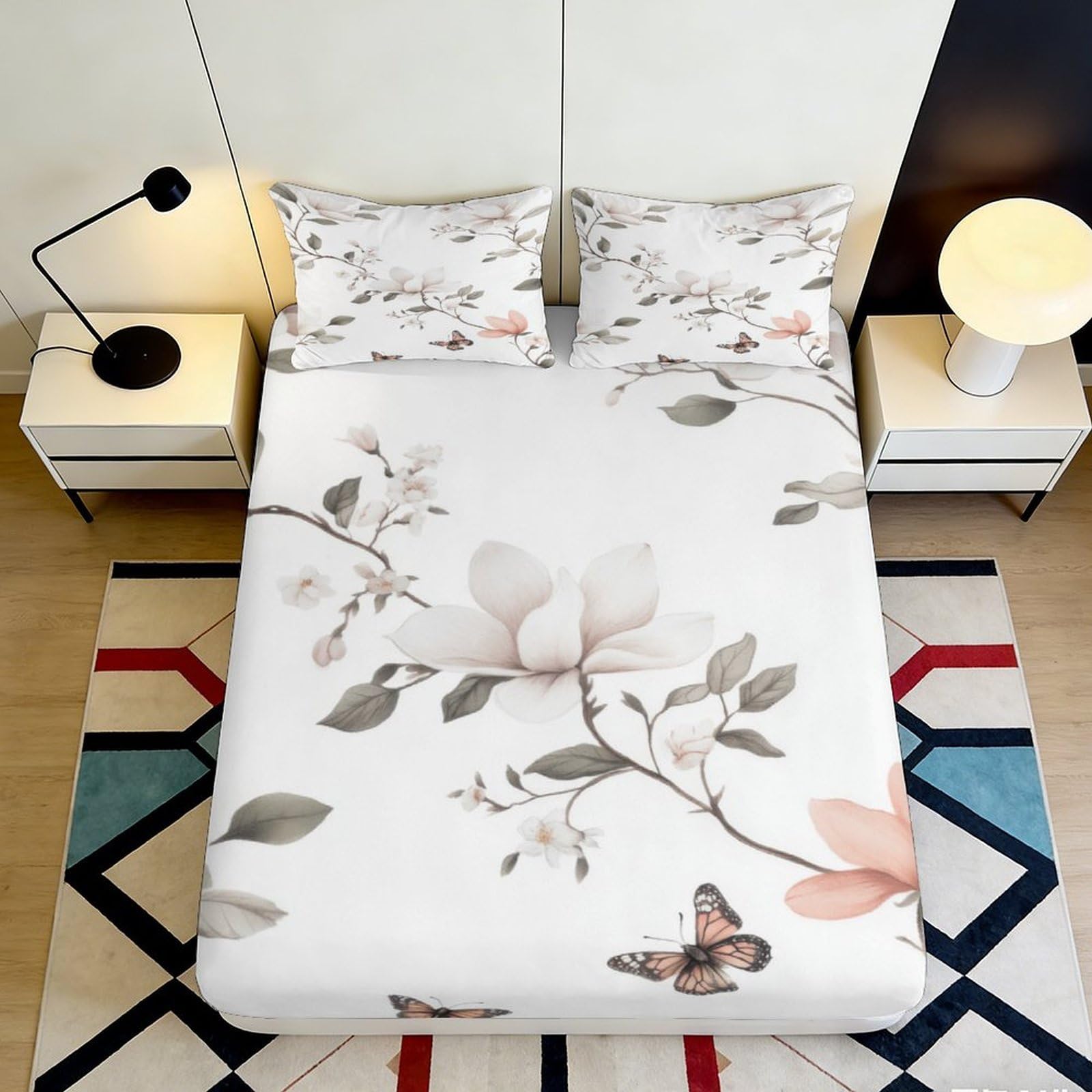 Jqzkxnhpbr Style-5 3D Printed Magnolia Blossom Fitted Sheet Microfiber Soft Breathable Butterfly Bed Cover For Bedroom Guest Room Decor 90X200x25cm