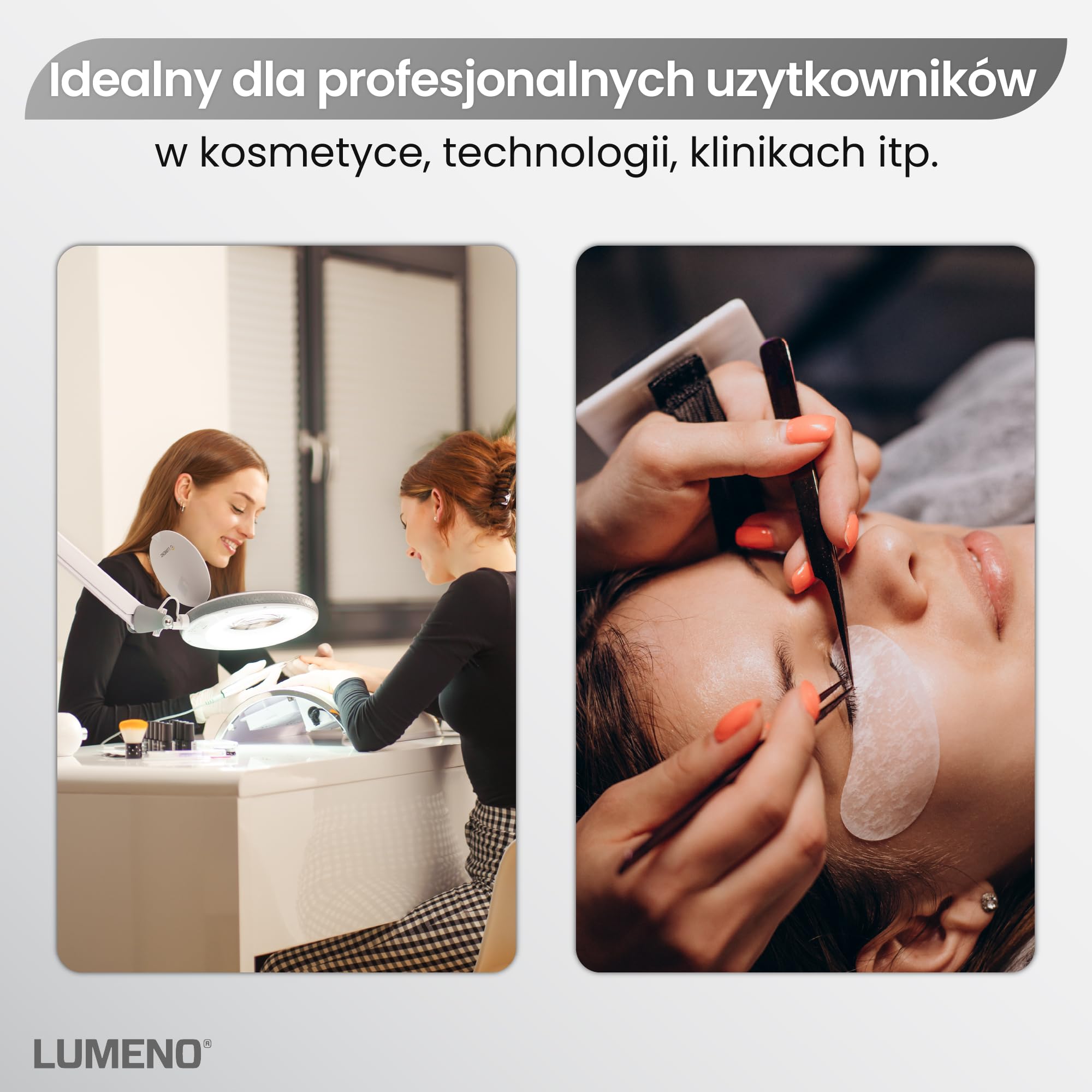 Lumeno 8213GR Lampa powiększająca LED Lampa do pracy Lampa kosmetyczna, regulowane poziomy jasności, krystalicznie czysta szklana soczewka 127 mm, pomoc w czytaniu/lupa, 3 dioptrie