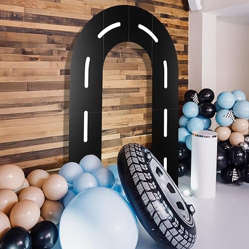 Vista 3 de Zhanmai Telón de Fondo para Fiesta de Carreras Decoración Soporte de Arco de Telón de Fondo de Pista de Carreras con Bolsa de Agua con Peso Conjunto