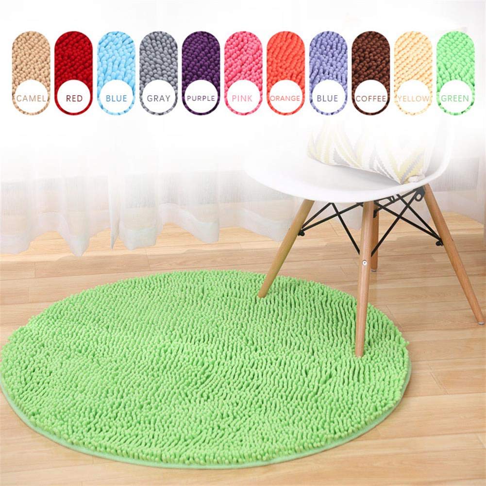 Tapis de bain rond antidérapant en microfibre chenille douce à poils longs - Lavable en machine - Vert - 160 cm - Idéal pour décoration d'intérieur