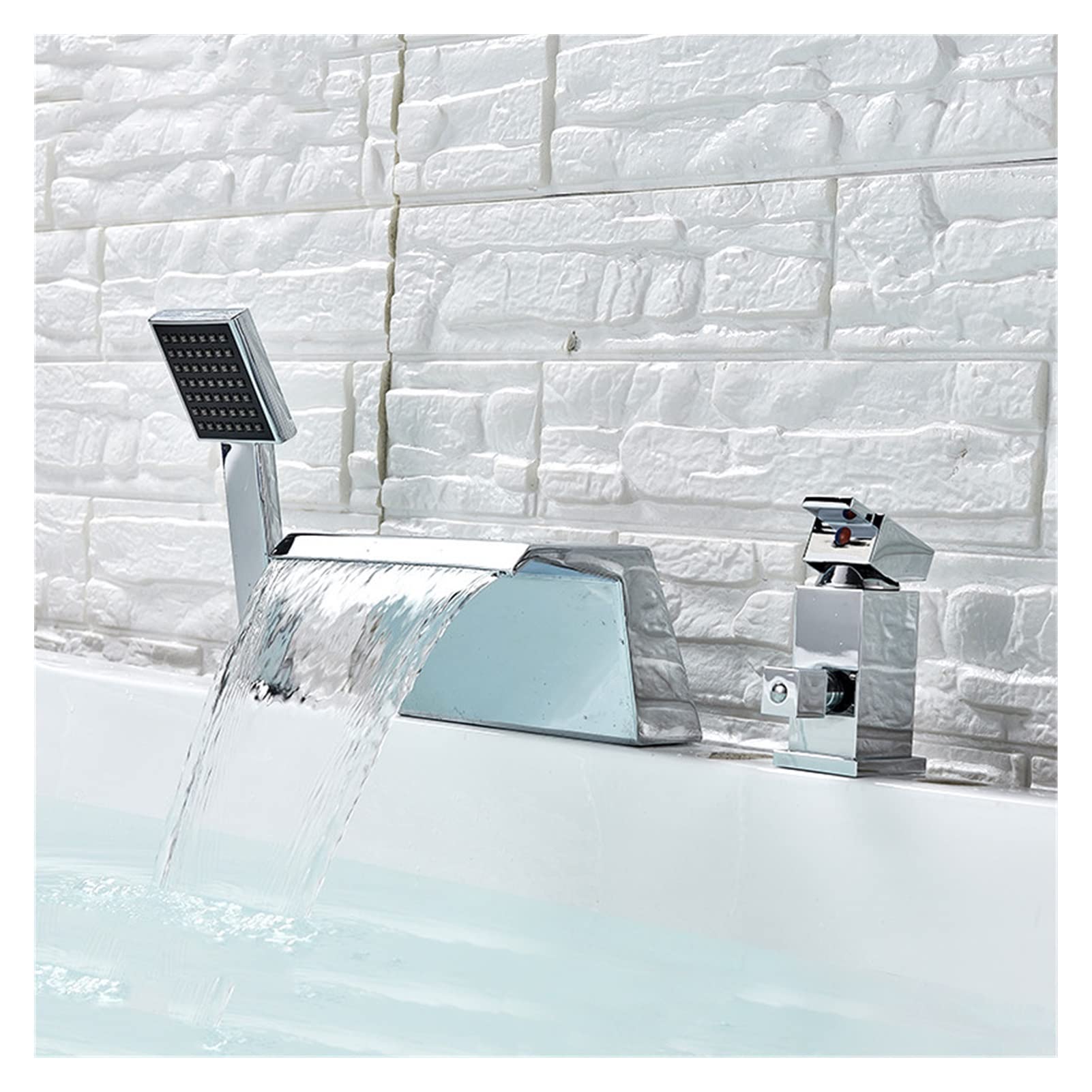 Chrome Bathtub Waterfall Shower Faucet with Hand Shower Hot Cold Water Mixer Tap Tub Sink Faucet Widespread Spout Easy to Install(C)