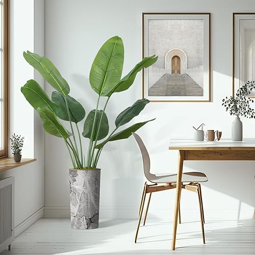 Miniatura 6 de Árbol artificial en maceta moderna, hoja de plátano falsa de seda para decoración del hogar en interiores y exteriores, altura total 66 pulgadas