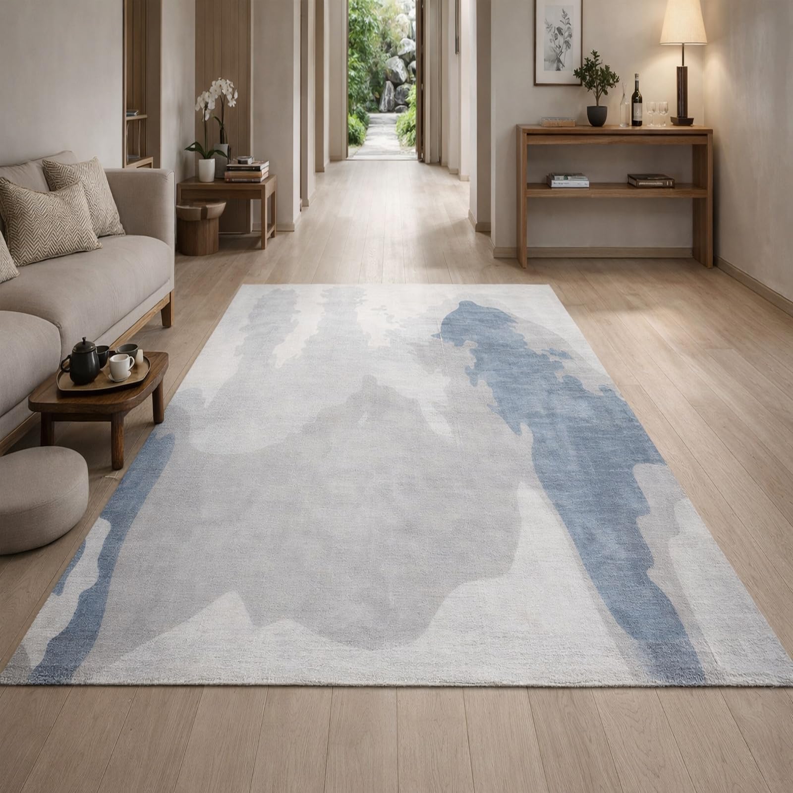 Tapis antidérapant poils ras 170x240cm lavable et doux pour grand salon ou cuisine