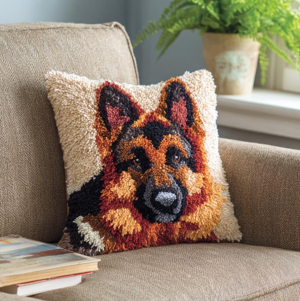 AxiangziK Latch Hook Pillow Cushion Cover Kit,German Shepherd