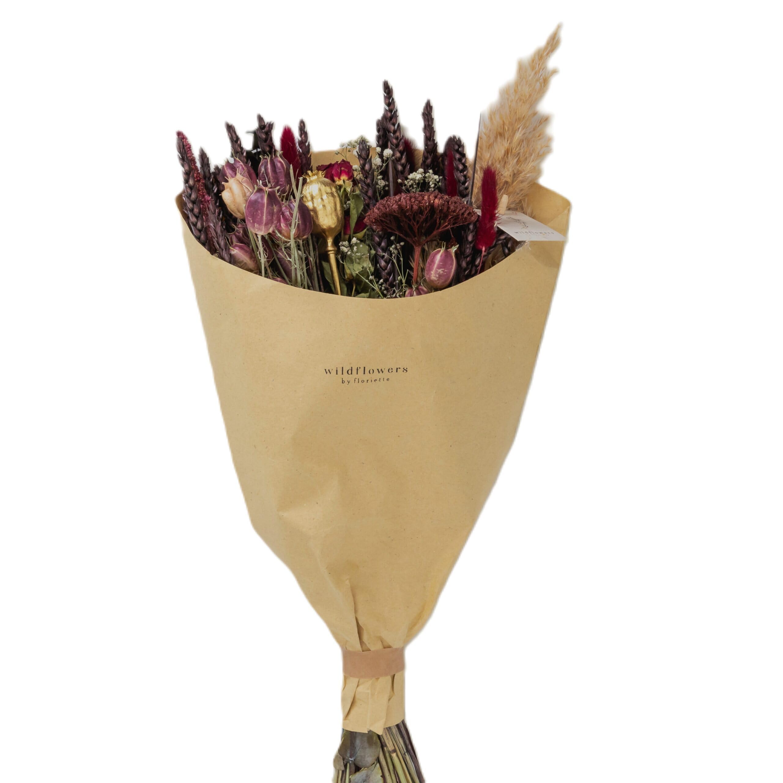 Trockenblumen Feldstrauß Scharlachrot – Handgebundener Trockenblumenstrauß – Tolle Blumen Strauß Dekoration, ewig haltbar Blumenliebhaber (50cm Höhe)
