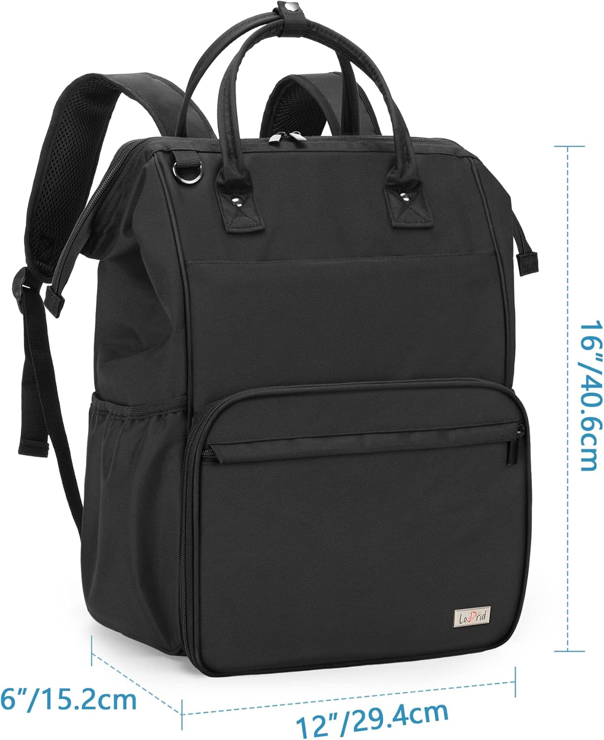 LoDrid Nurse Backpack, Heavy Duty Work Backpack for Men & Women, Steel Frame Top, 15.6" Laptop Layer, Zip-Top Closure & Inner Padded, Black - Image 6