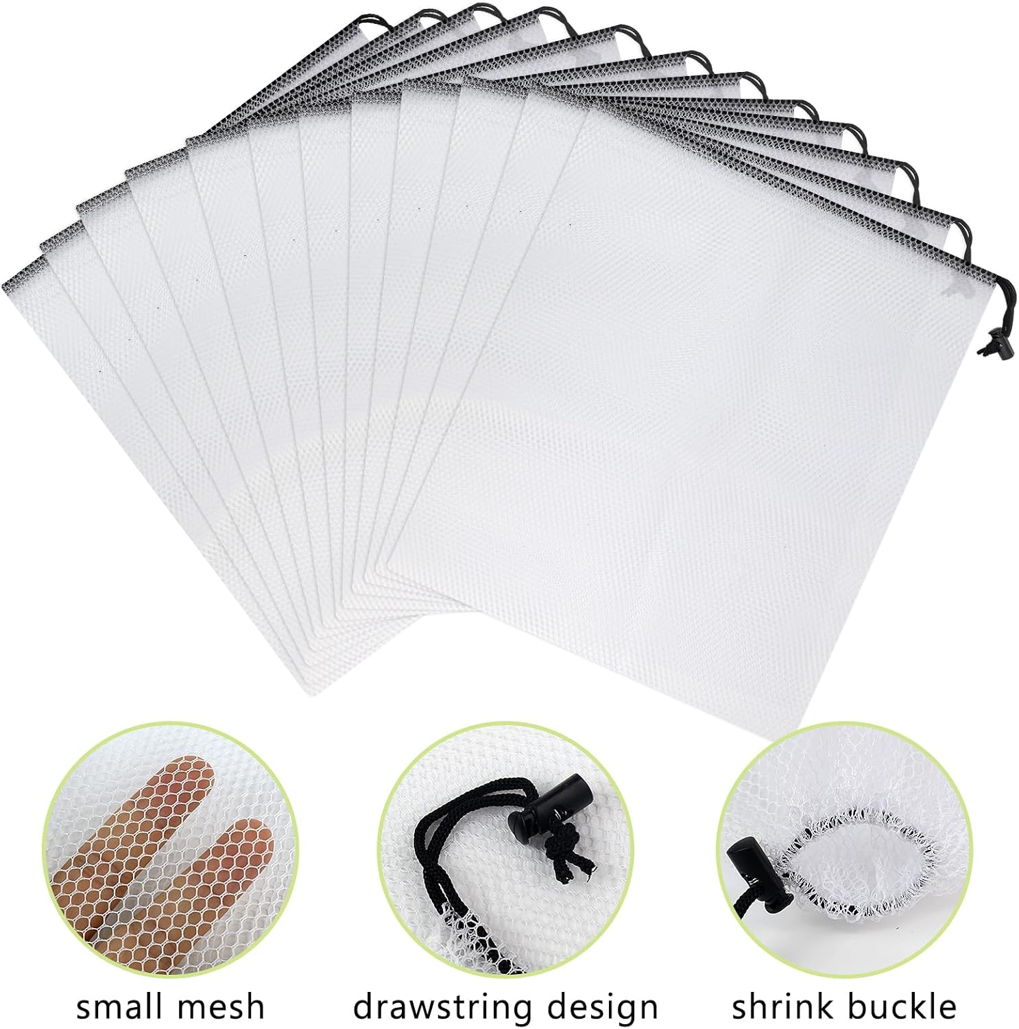 CHRORINE Mesh Bags Drawstring 15.5x13.5 Inch for Beach Toys Breathable Nylon Mesh Storage Bag with Drawstring for Travel Home Gym (12, White) image 3