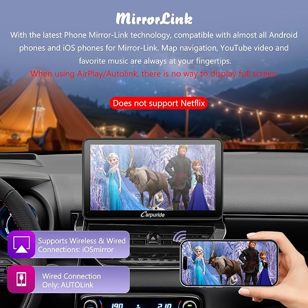 Carpuride W701 Pro mit Kabelloser Bluetooth-Übertragung, Tragbarem Autoradio mit CarPlay & Android Auto, 7-Zoll-1080p-Touchscreen, MirrorLink/GPS/Siri/FM, Inklusive 3 Halterungen - 4