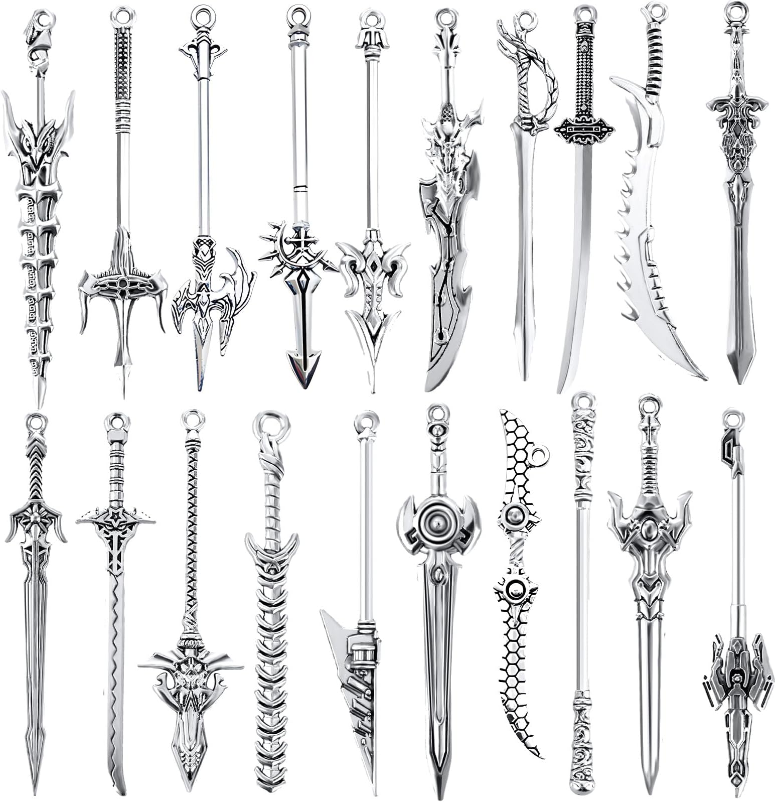 Dimeho 20 Pcs Antique Swords Bookmark Metal Vintage Knife Charms Silver Keychain Sword Pendants Mini Ancient Knife Accessory Gift for Book Lovers DIY Necklace Bracelet Crafting