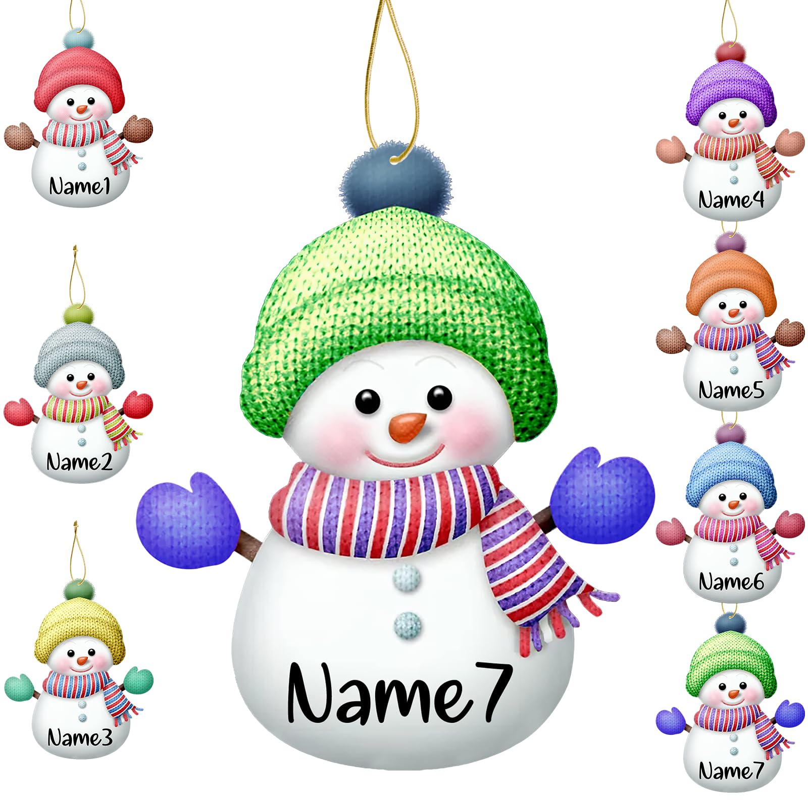 7Pcs Personalised Christmas Snowman Tree Ornaments Custom Ornaments with Names for Christmas Customized Xmas Decorations Ornament Gifts