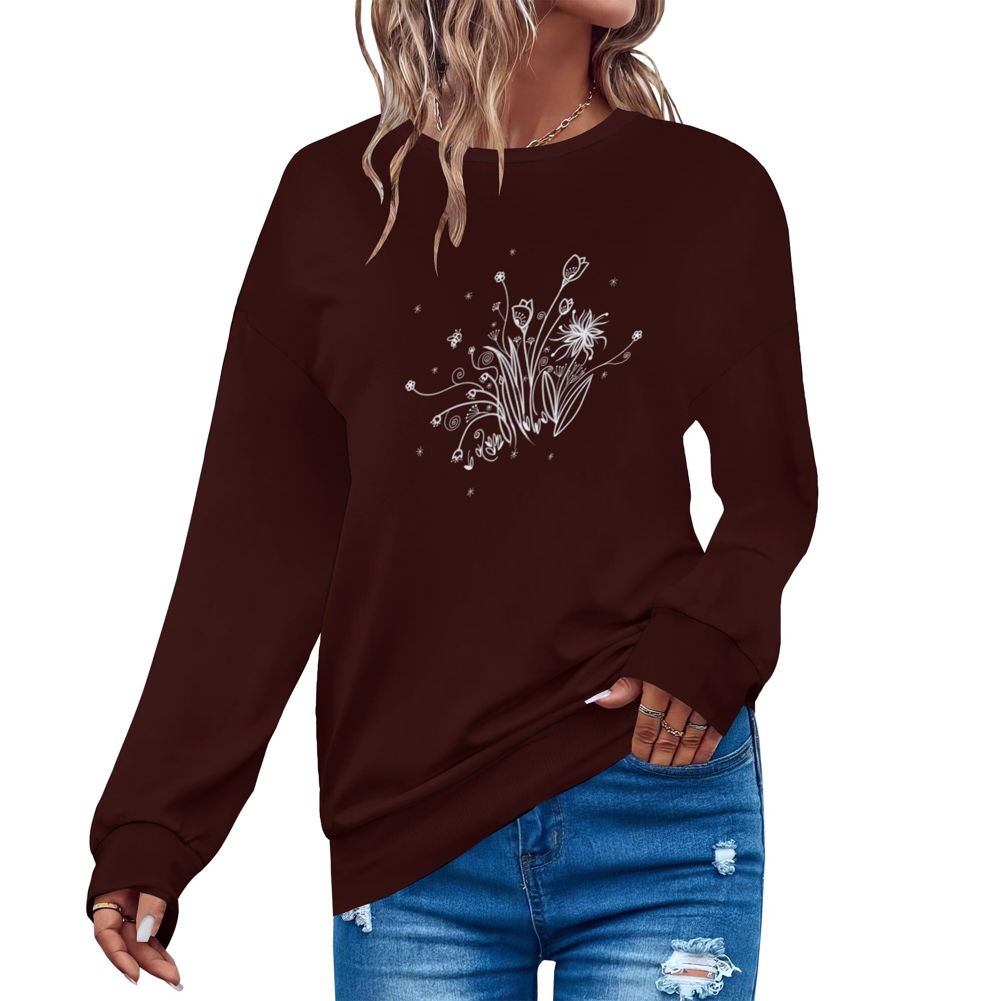 Fashion Sweatshirt Elegant Long Sleeve Crewneck Loose Fit Sweatshirts For Women Retro Casual Wear Vacation Clothes