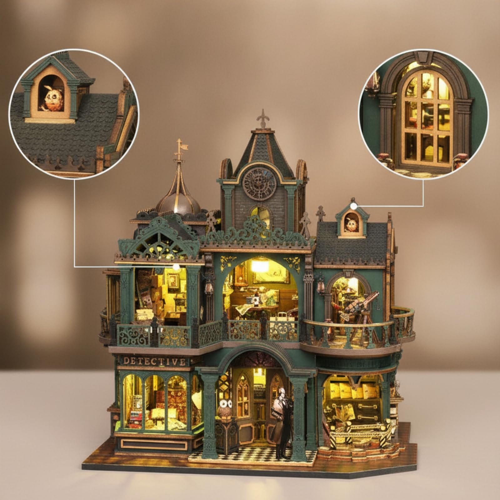 Agenzia Investigativa in Miniatura Kit Fai da Te Modello Edificio Diorama Casa in con Base Stampata Illuminazione a Scatola Materiale Legno Ferro
