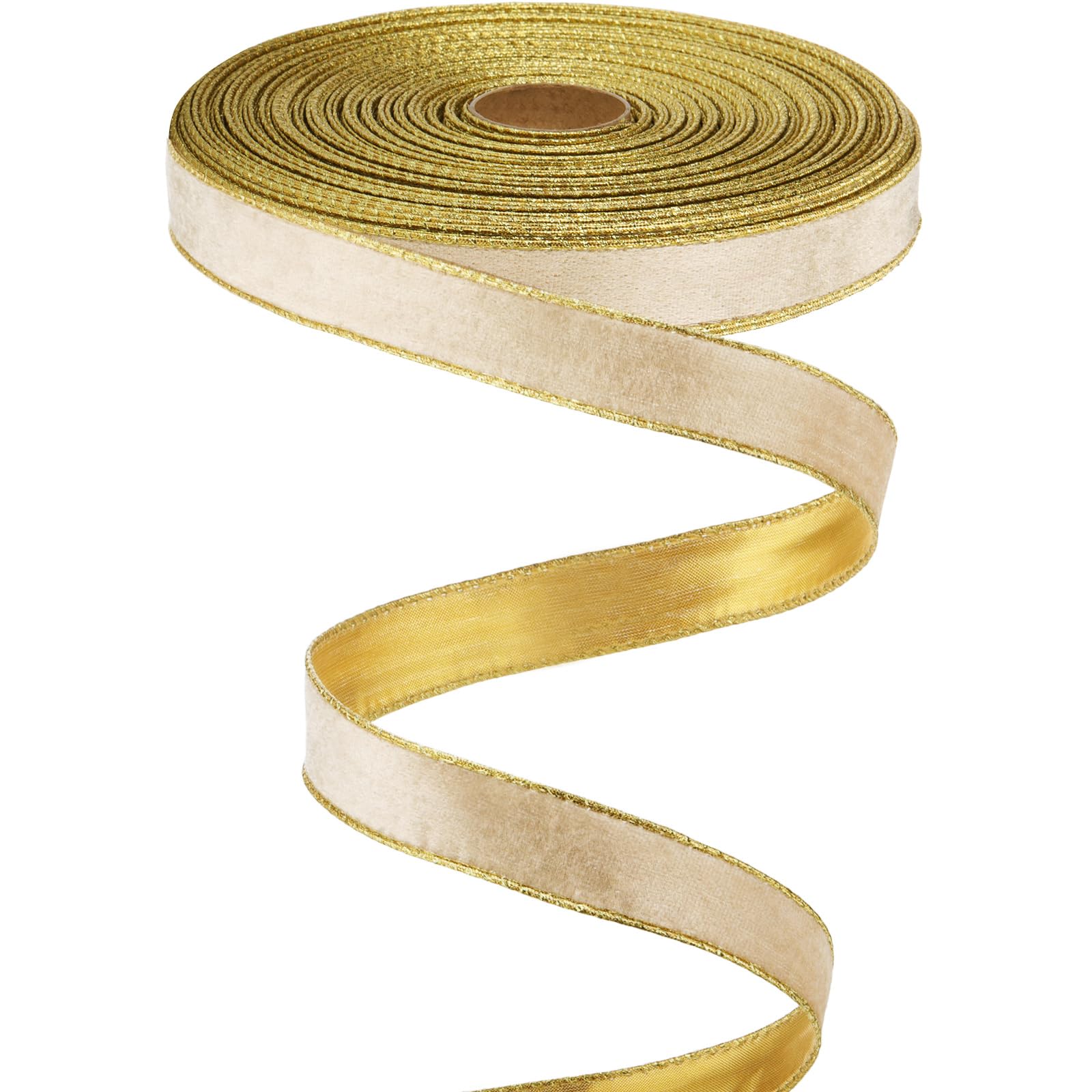 Yungyan Velvet Ribbons with Gold Edge Felt Ribbon Gift Bow Wrapping Ribbon for Handmade, Home Decor, Gift Wrapping, Wreath DIY Crafts, Christmas Tree(1 Inch X 60 Yards,Champagne Gold)