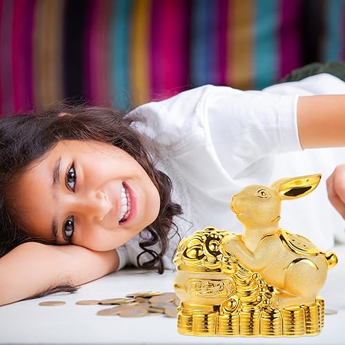 Miniatura 7 de FOMIYES Alcancía de conejo Feng Shui estatua de conejo del zodiaco chino del conejo frasco de dinero para monedas banco de monedas estatua de conejo