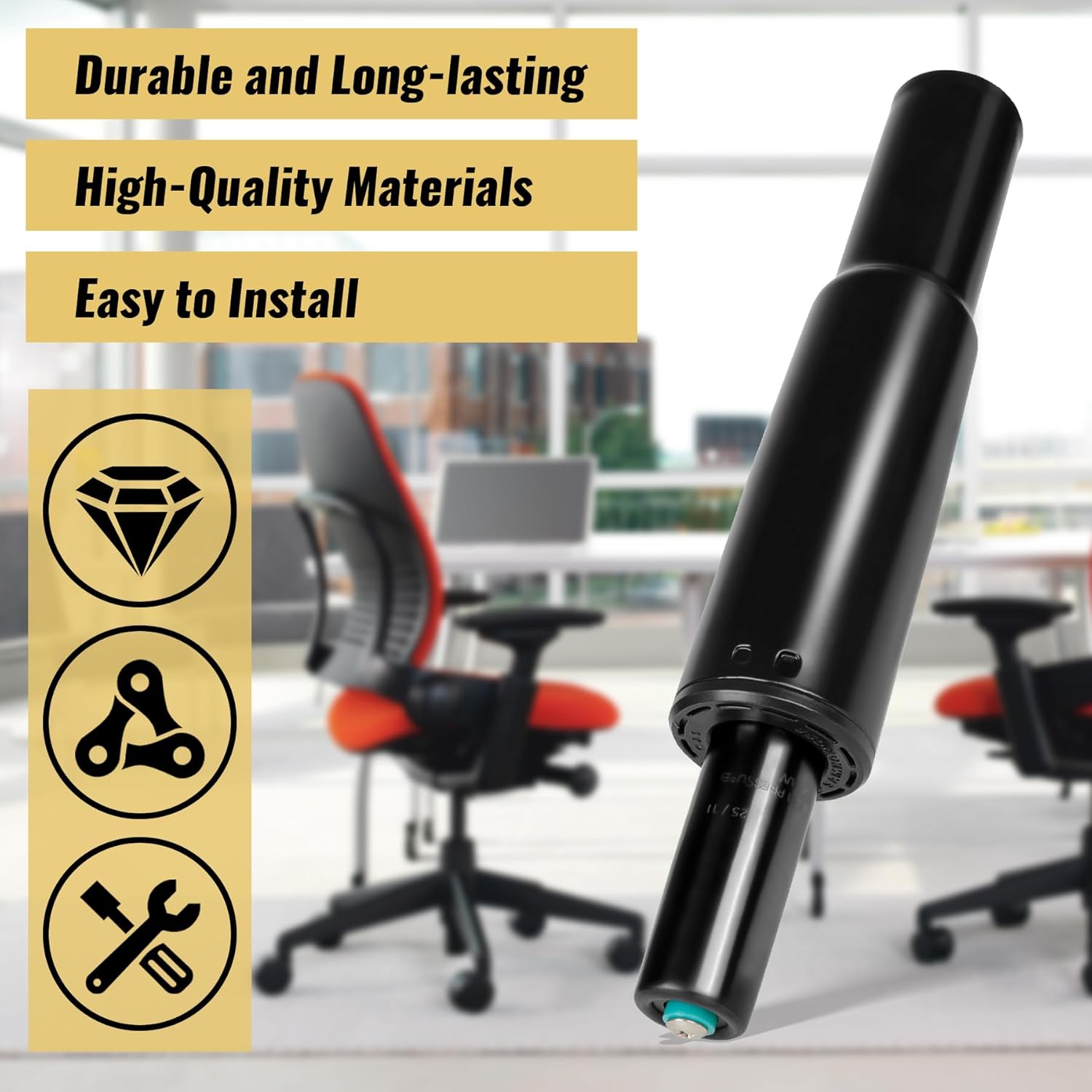 Office Chair Cylinder Replacement for Steelcase Leap V2 Office Chair, Top Activated Gas Cylinder, 4.5" Height Adjustment, 350N Load Capacity, Black