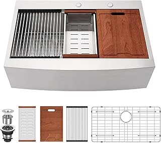 Lordear 33 Undermount Farmhouse Sink Workstation 33 x 22 Undermount Farmhouse Kitchen Sink Apron Front 16 Gauge Stainless Steel Deep Single Bowl Ledge Kitchen Sinks