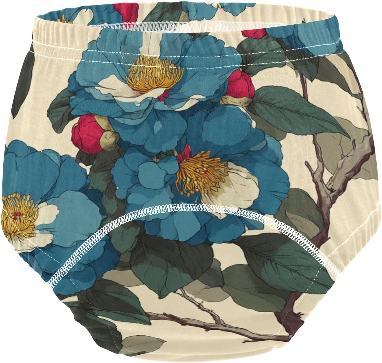 Baby Toilet Training Pants Soft Cotton Ukiyo-e-style Japanese Camellia Cyan Blue Nighttime Potty Training Pants