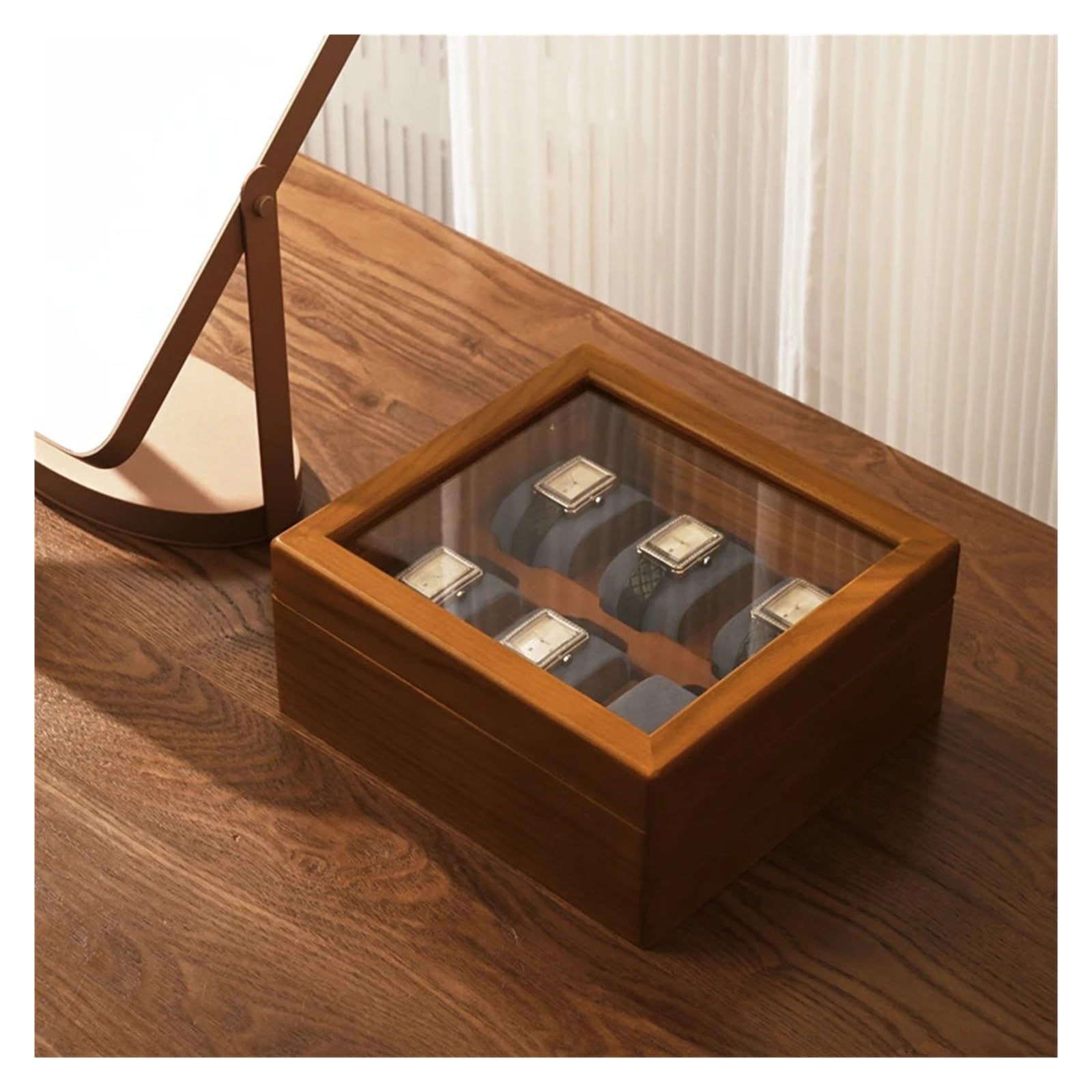 1 caja organizadora de reloj de madera con rejilla 1/6 | Caja de reloj de madera de rejilla 1/6, caja de almacenamiento de reloj portátil con almohada y bolsa(Single Gray)
