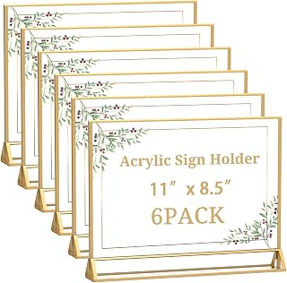 PPH-Sisy Clear Acrylic Sign Holder 11x 8.5 Horizontal Double Sided Gold Frame Flyer Holder for Wedding Table Number Menu Holder for Restaurant, Office, Retail Store & Party (6pcs)