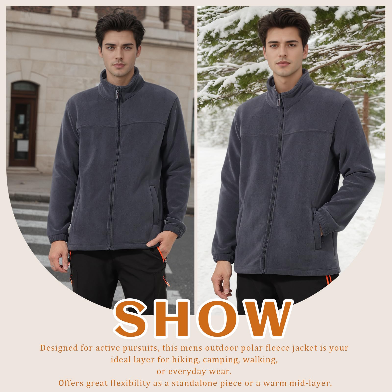 BWBIKE Veste Polaire Douce pour Hommes Avec Poches Zippées Veste d’hiver légère et Chaude à Fermeture éclair avec col Montant pour l’extérieur et Décontracté