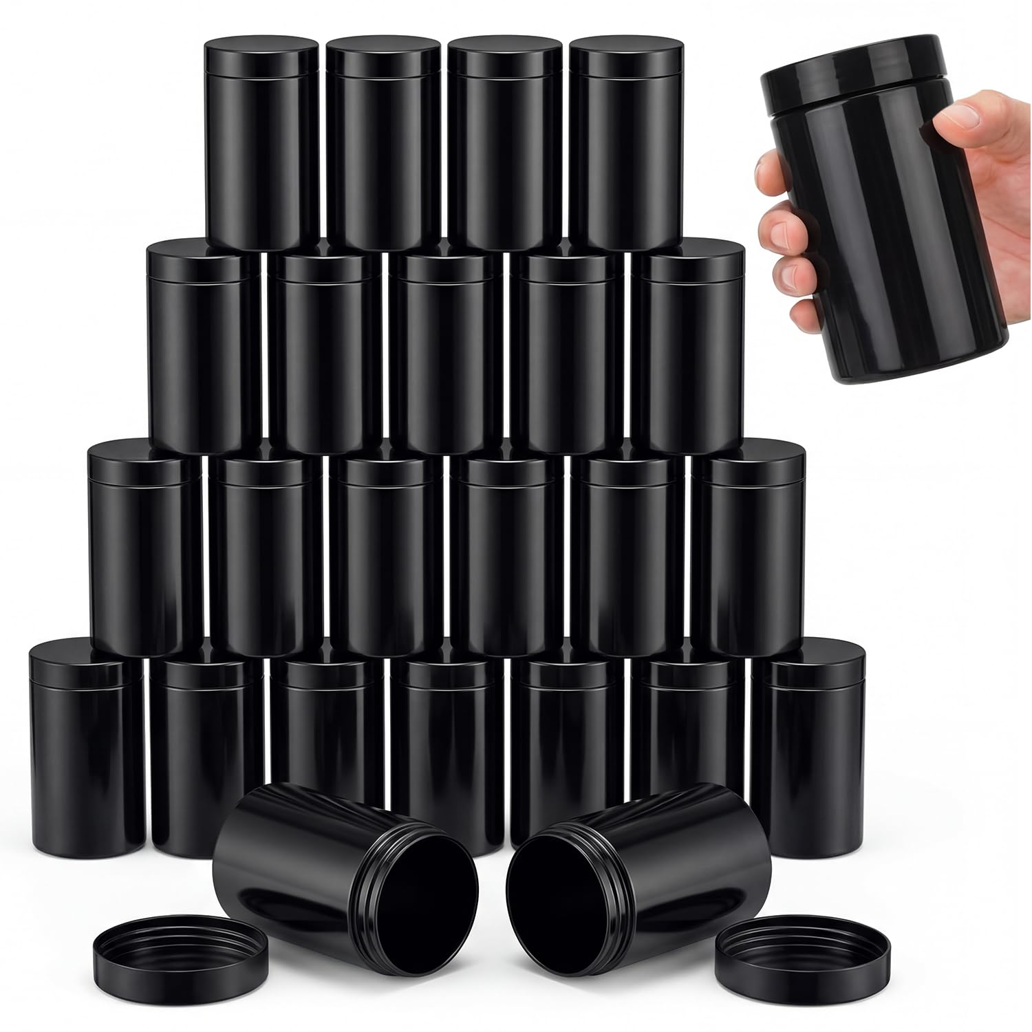 SATINIOR 24 Pieces Clear Plastic Jars with Lids, Black, 10 oz