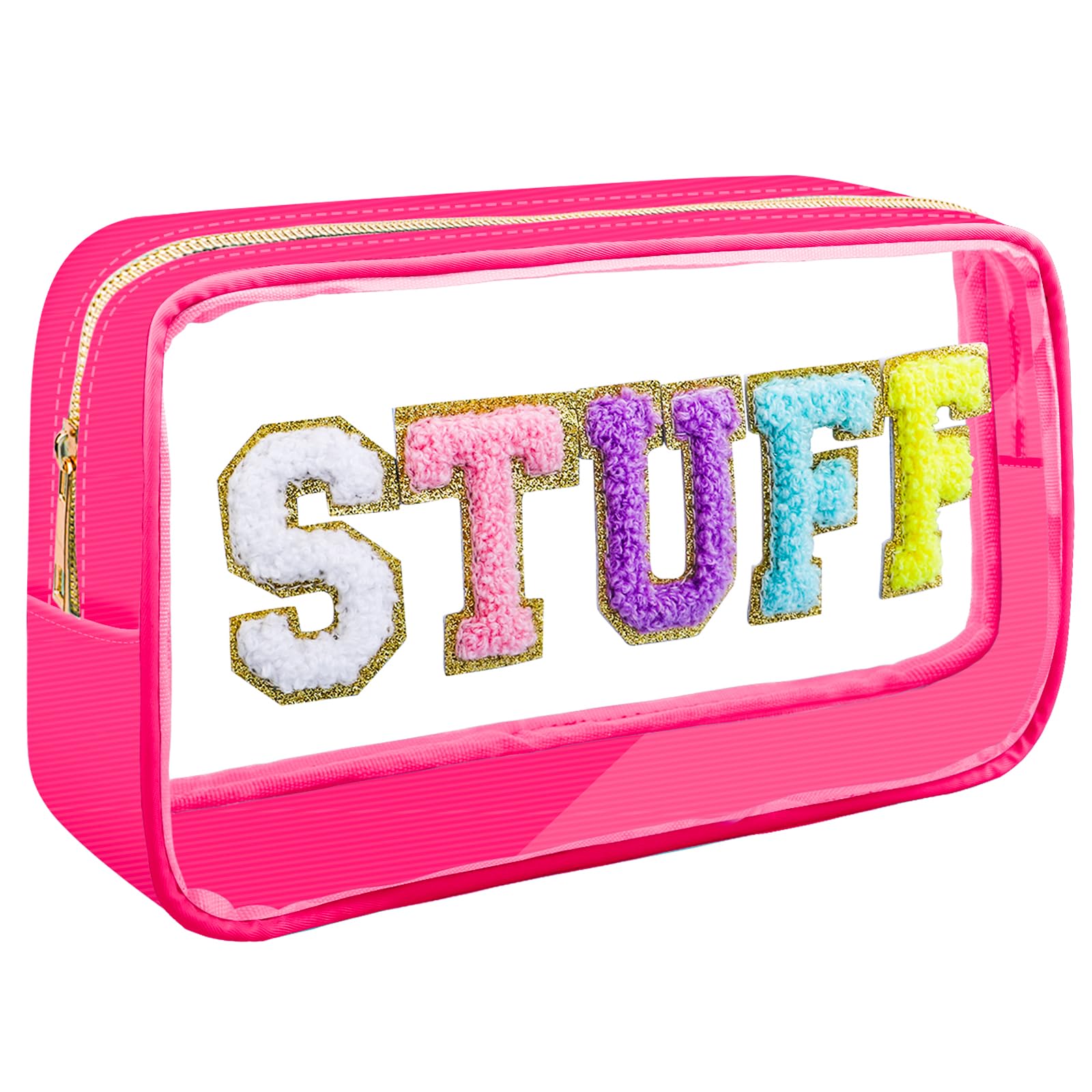 REMELMakeup Bag for Women Preppy Stuff Bag, Zipper Patch Bags Organizer Waterproof Portable Travel Make Up Cosmetic Bag (Pink)