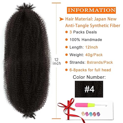 Miniatura 6 de Cabello afro Twist marrón claro de 16 pulgadas, 3 paquetes T27 Springy Afro Twist cabello preesponjoso Spring Twist para rastas suaves (16 pulgadas,