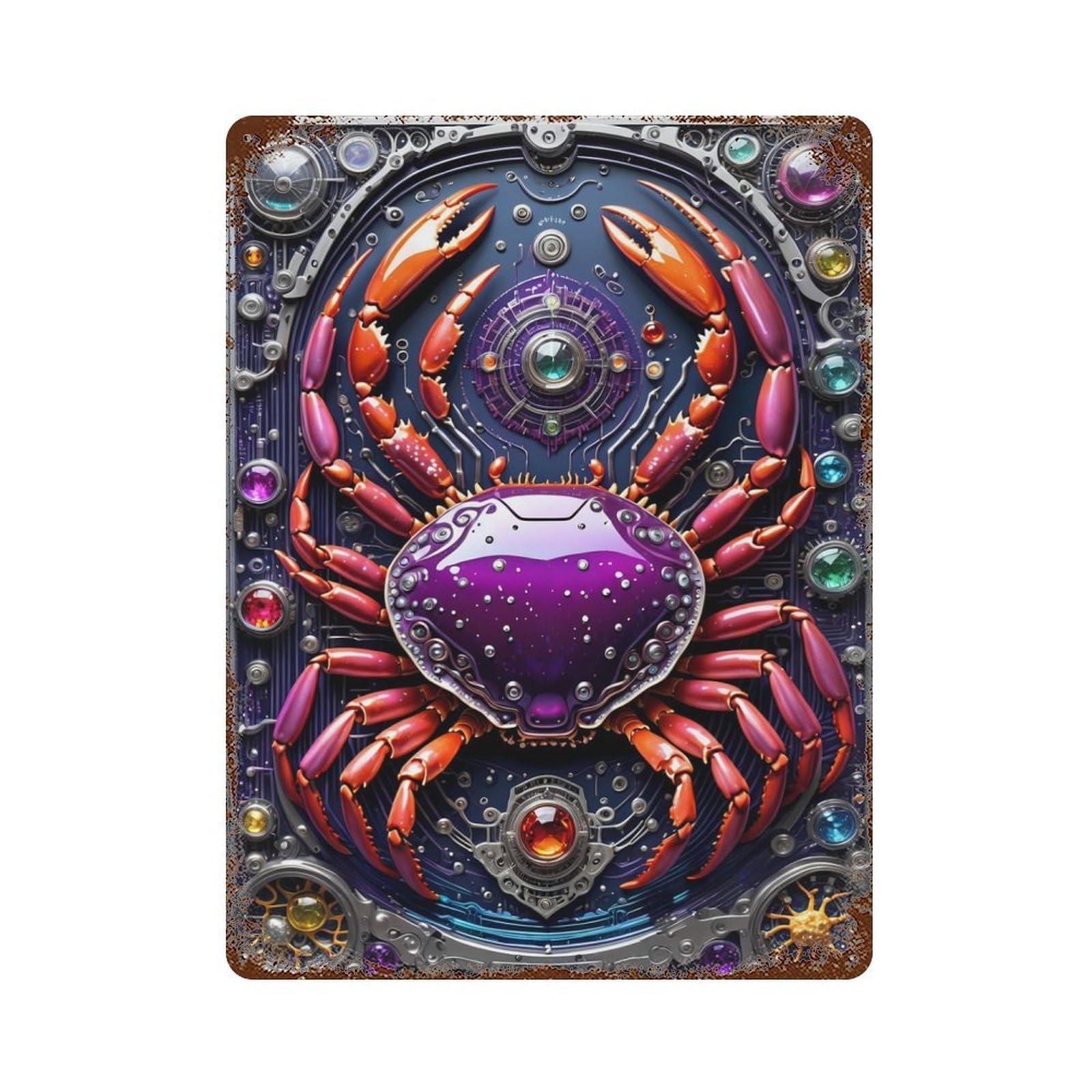 Steampunk Crab Chronicles Aged Metal Wall Plaque 15.7"x11.8", Industrial Home Decor for Pub, Kitchen And Man Cave Decor