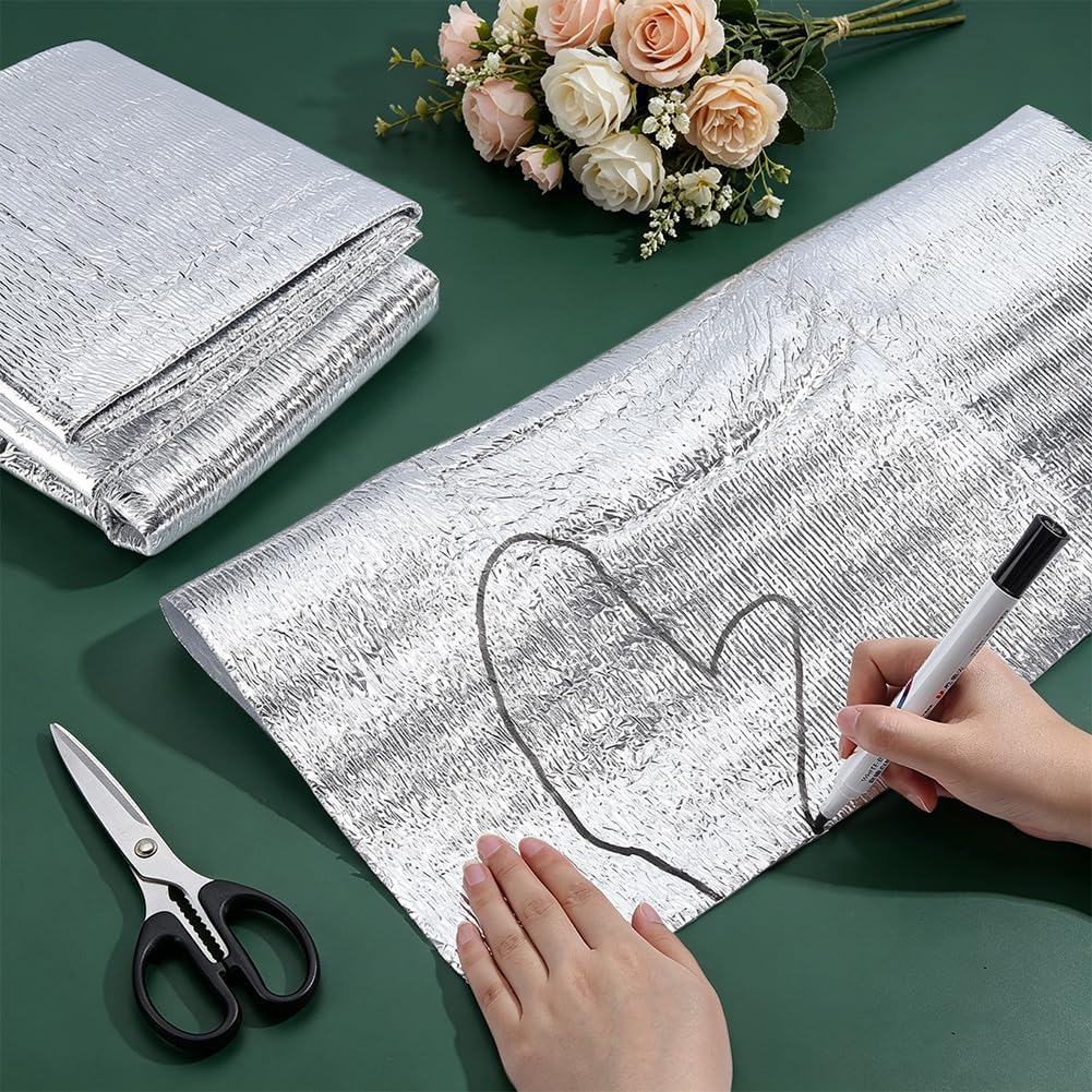 NBEADS 3 Pcs Heat Resistant Batting, 45.28x17.72x0.08 Inch Silver EPE Foam Thermal Insulation Cotton Mat Heat Reflective Insulating Lining for Potholders Oven Mitts Pot Holders DIY Kitchen Crafts