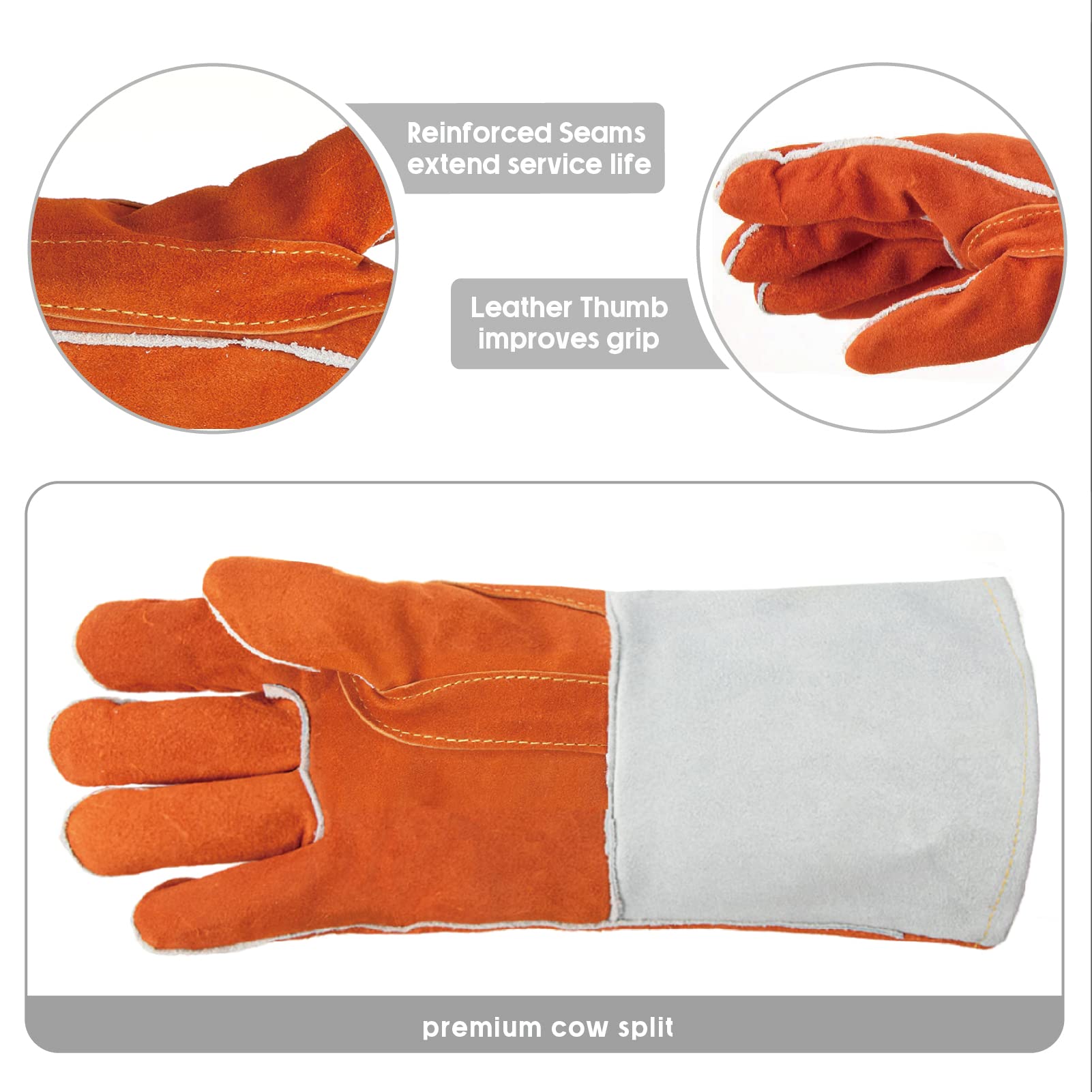ANDANDA Gants de soudure en cuir forgé,33 cm,Résistants à la chaleur et au feu, les étincelles et les projections de soudure,Fonctionnent parfaitement pour les soudeurs