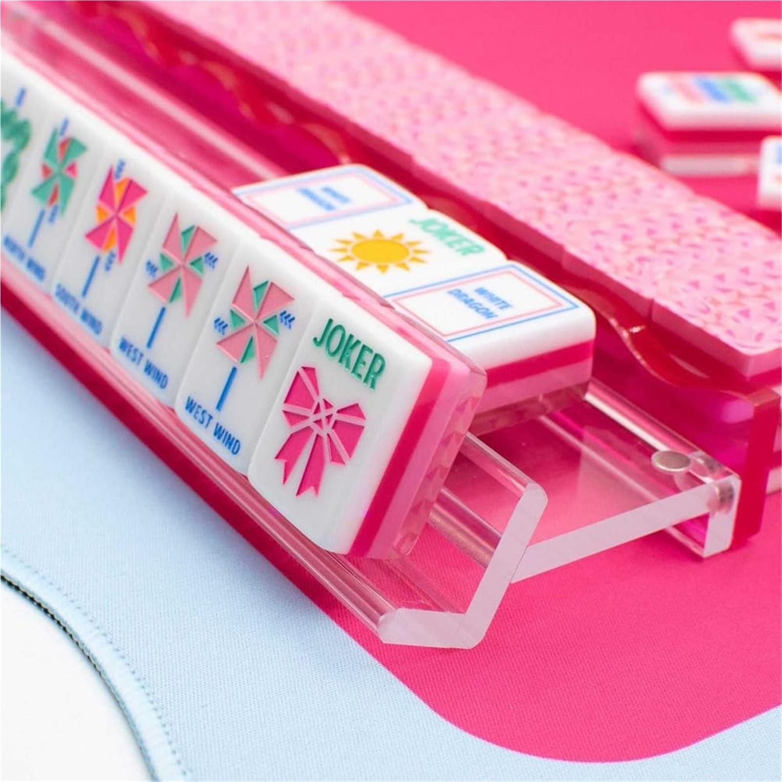 Piastrelle Mahjong Americane, Set Da 160 Mahjong In Acrilico Rosa | 4 Strati Incisi, Con Borsa For Il Trasporto E Dadi, Set Gioco Portatile Viaggio, For Serate Gioco In Famiglia