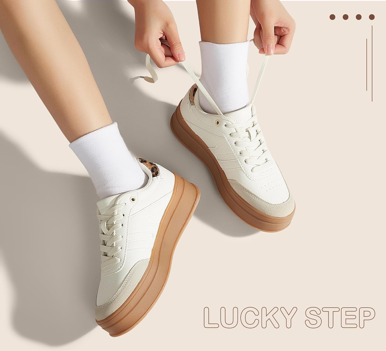 LUCKY STEP Women's Platform Retro Fashion Sneakers Classic Casual Gum Rubber Sole Skate Trainer Tennis Walking Shoes Thick Sole Trendy Footwear - Image 2