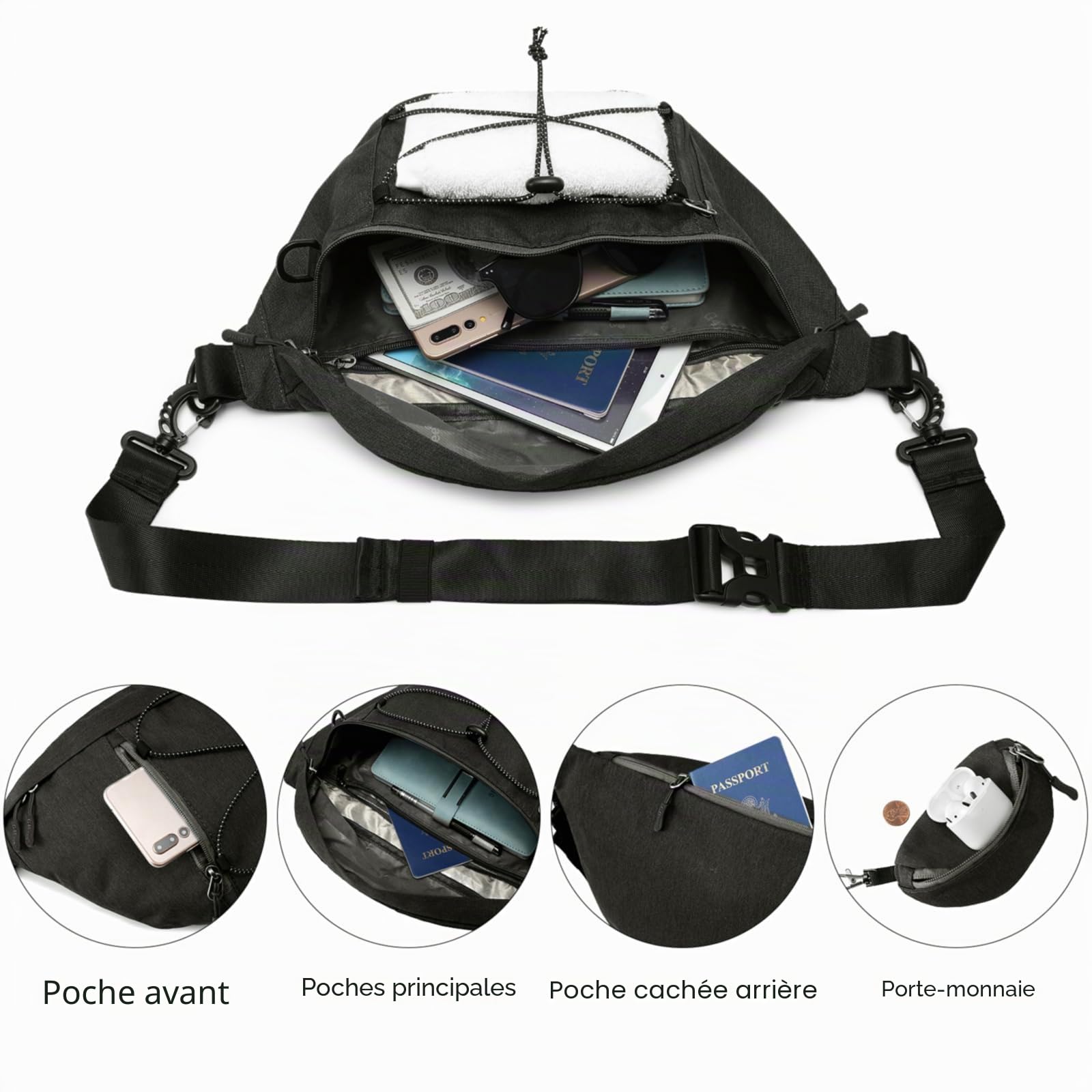 G4Free Grand Sac Banane Sac de Poitrine Sac de Taille Sac à Dos RFID pour Hommes et Femmes pour Sport Voyage Randonnée Cyclisme