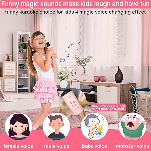 Miniatura 16 de Mini máquina de karaoke para niños de 4 a 12 años, altavoz Bluetooth con 2 micrófonos inalámbricos y luces LED, regalos de cumpleaños de Navidad