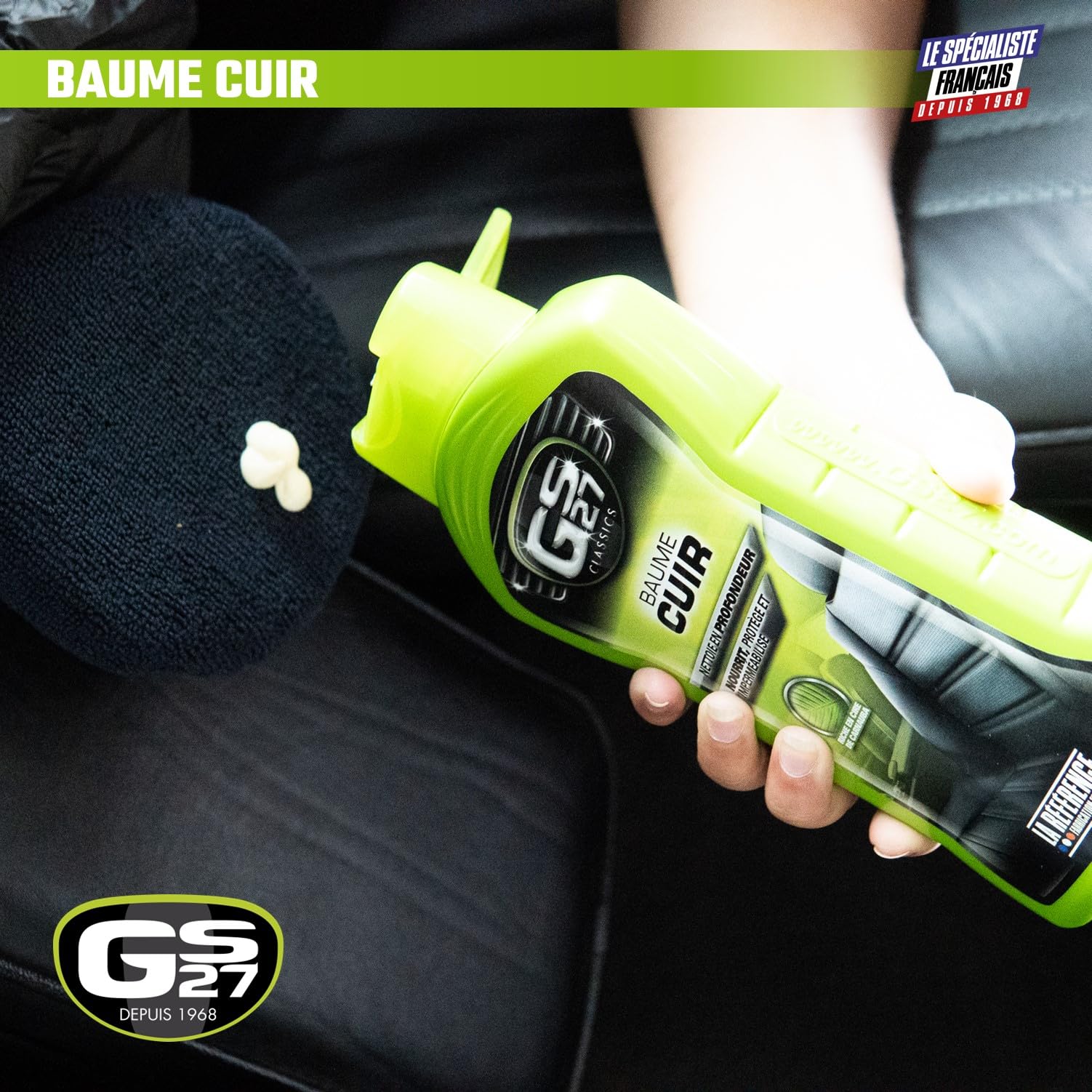 GS27 - Baume Cuir Voiture - Entretien Cuir Voiture Naturel, Teinté ou Simili - Protège et Imperméabilise - 375 ML