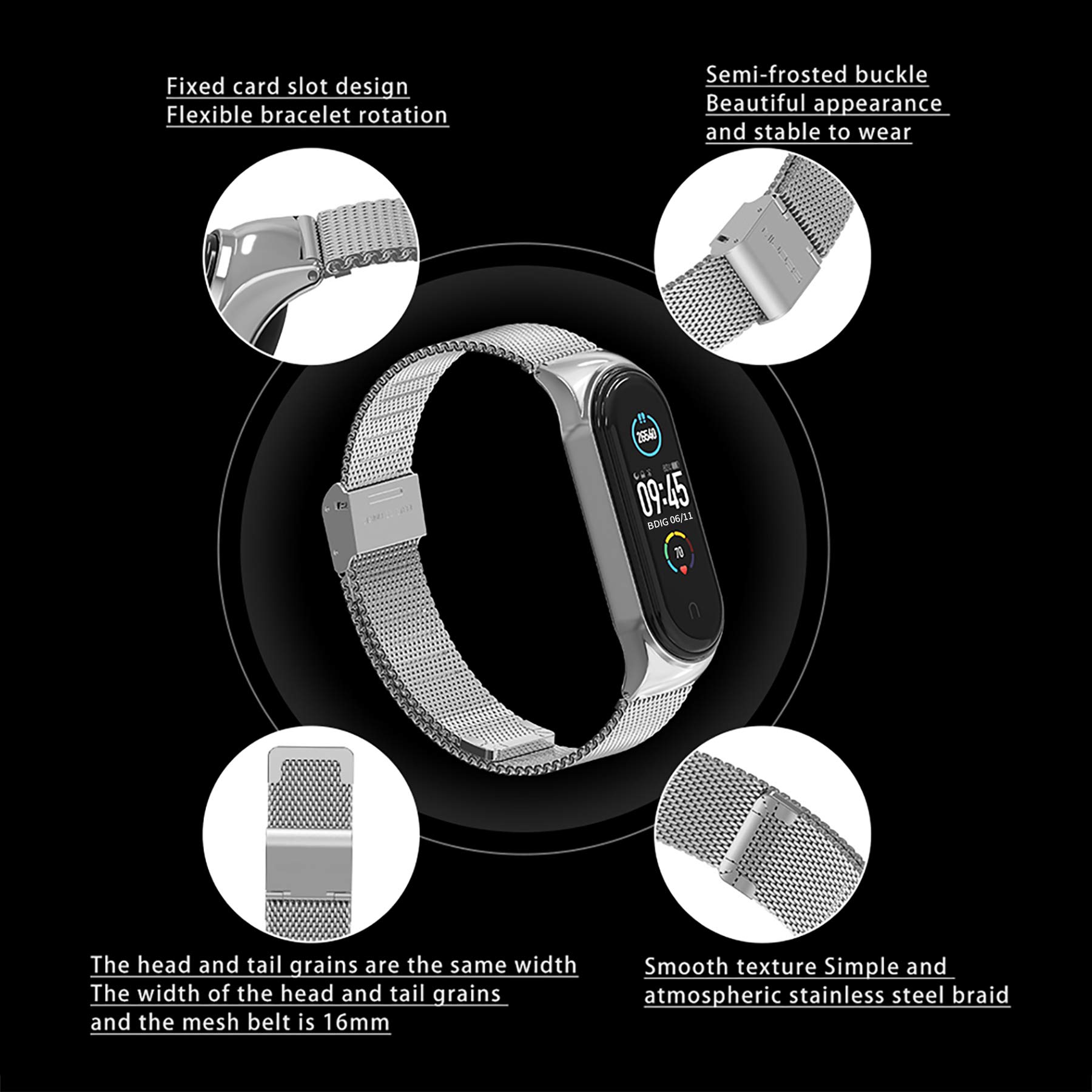BDIG Compatibile con Xiaomi Mi Band 5, cinturino in metallo MiBand 4/3, cinturino di ricambio impermeabile in acciaio inox, accessorio per orologio Xiaomi Mi Smart Band 5