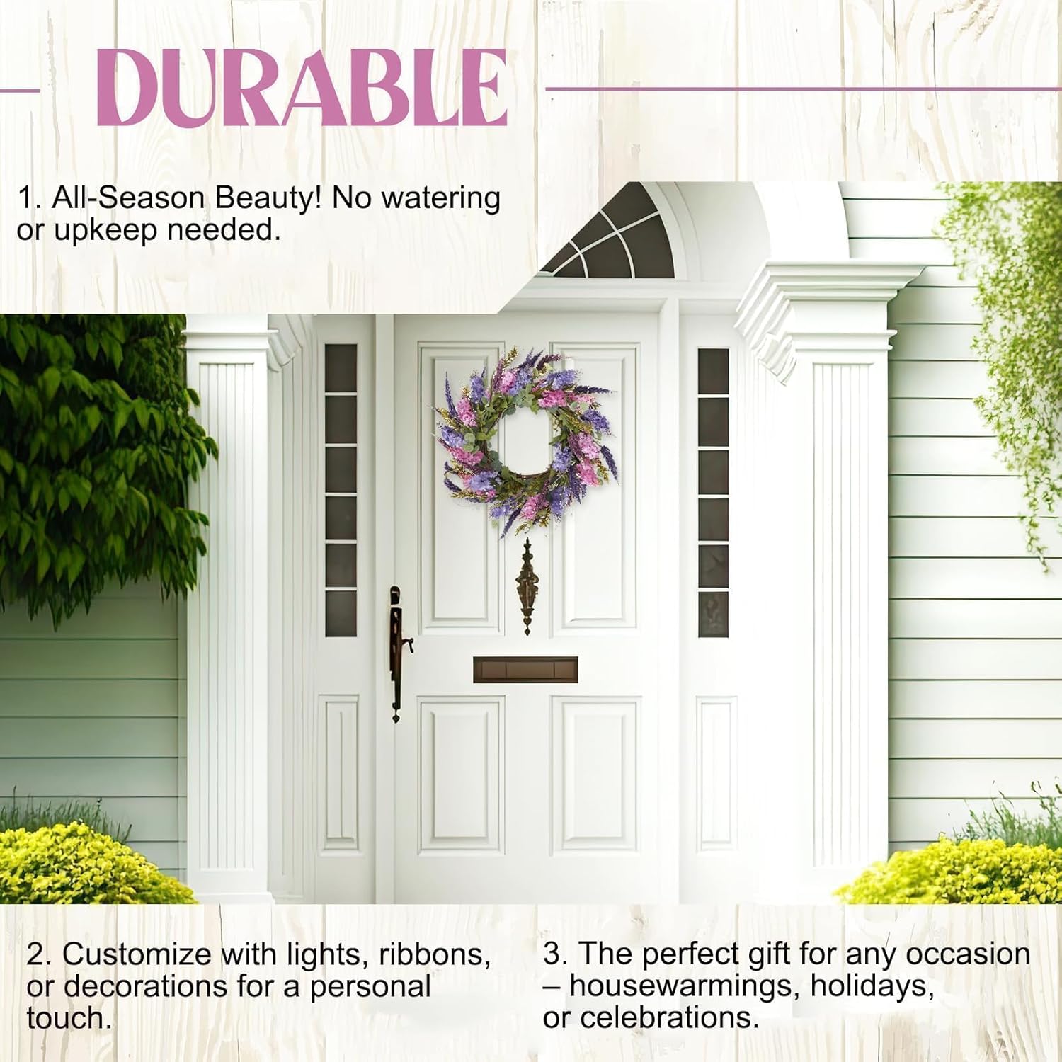 Spring Wreaths for Front Door with Lavender and Lilac, 20 Inch Outdoor Summer Wreath, Farmhouse Indoor Decor, Purple Floral Wreath for Wedding Home Wall Window Porch - Image 4